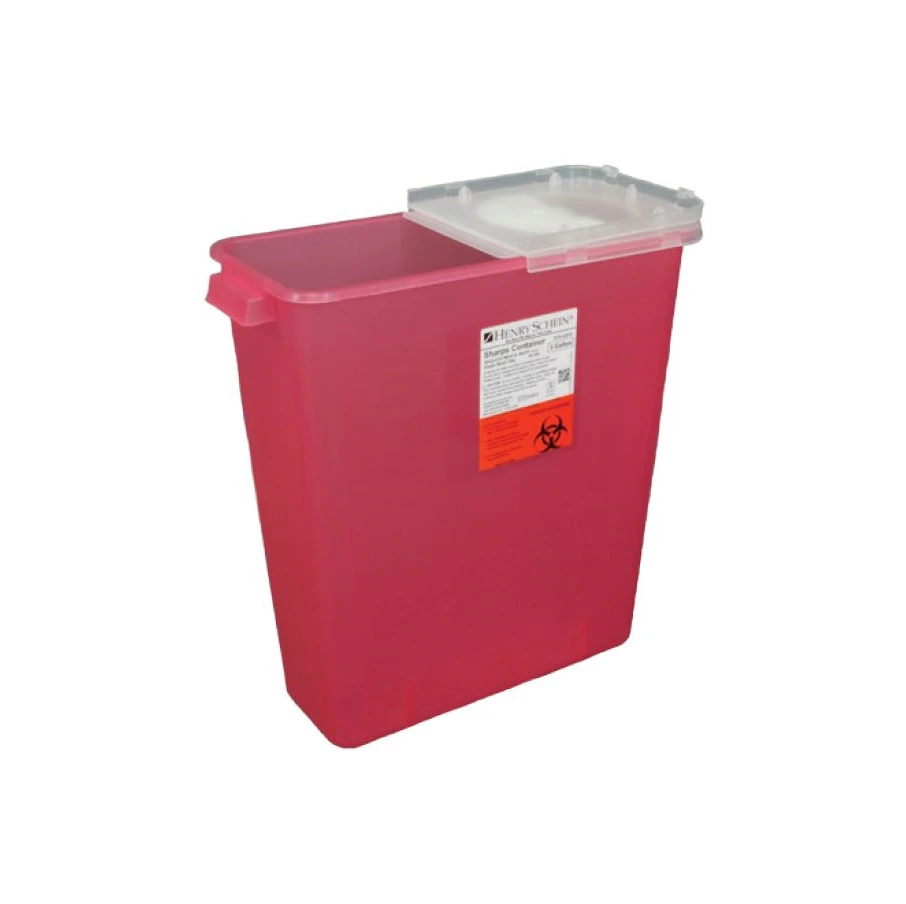 Henry Schein Sharps Container with Rotary Lid, 3 Gallon, Red/Clear, 12-1/2" x 6" x 13-1/2", Polypropylene