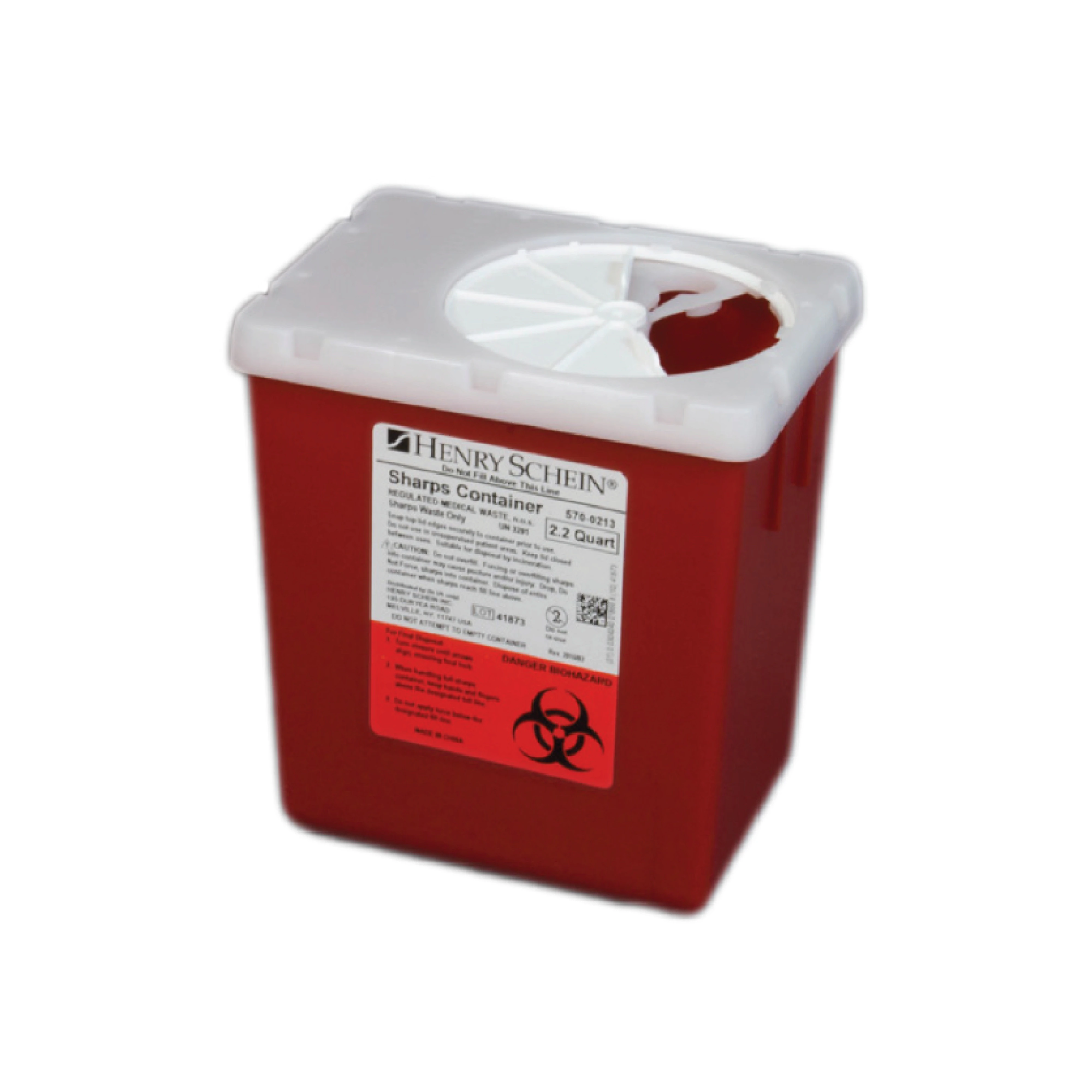 Henry Schein Sharps Container with Rotary Lid, 2.2 Qt, Red/Clear, Polypropylene, 6-2/5" x 4-3/5" x 6-7/10"