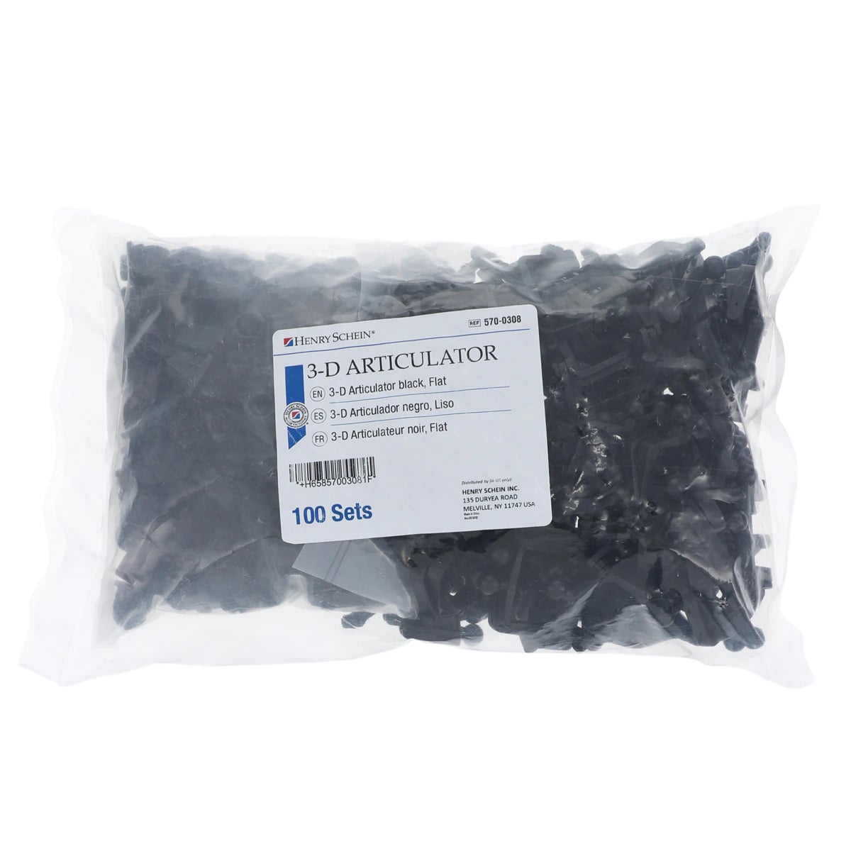 Henry Schein Disposable 3-D Black Flat Back Articulators, 100/Bag