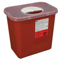 Henry Schein Sharps Container with Rotary Lid, 2 Gallon, Red/Clear, Polypropylene, Nestable, 10-3/10 x 7 x 10-1/10"