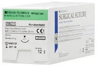 Henry Schein Suture Nylon Monofilament 5-0 18" Non-Absorbable, Precision Conventional Cutting 3/8 Circle Needle 16mm, Uncoated Black, DSCM16, 12/Box