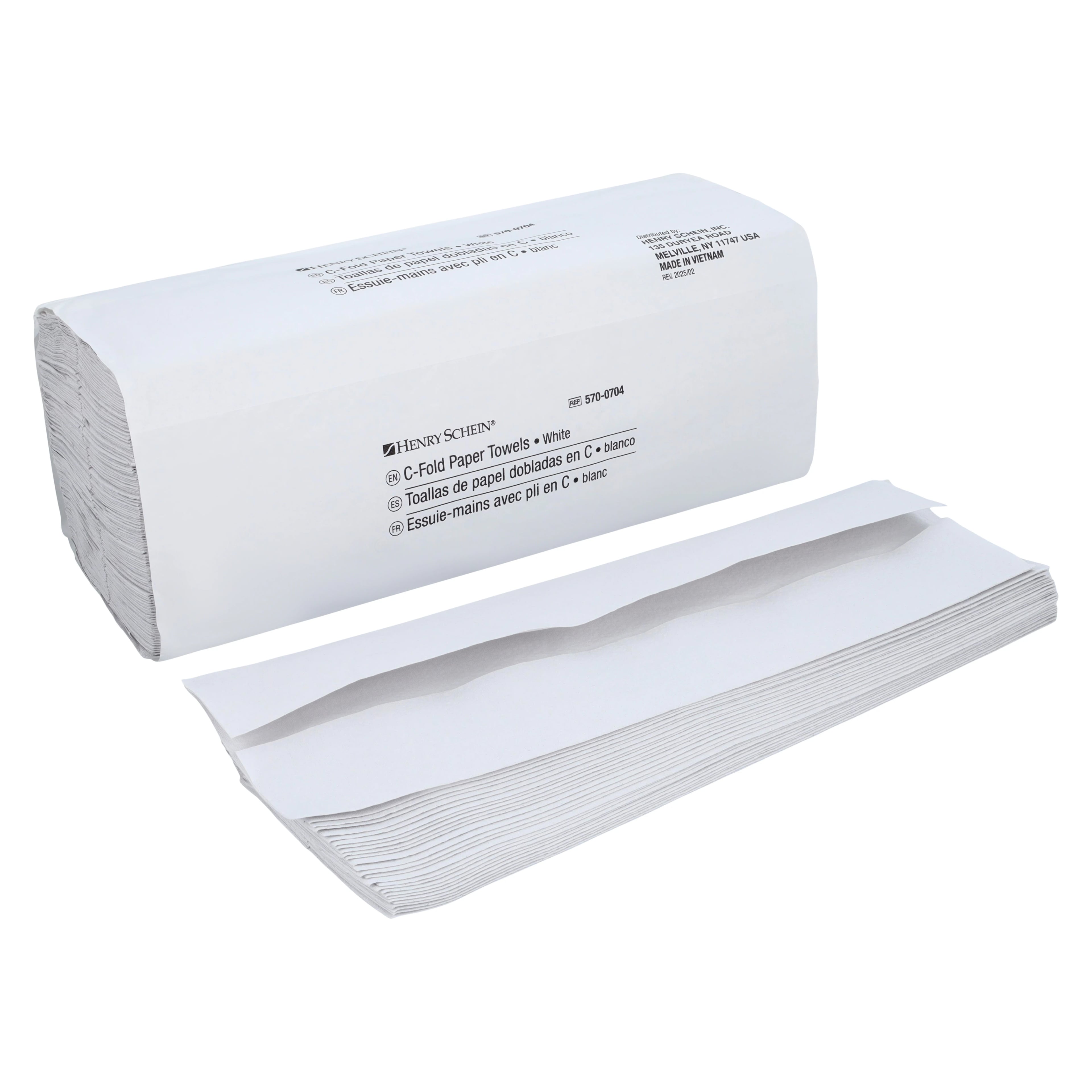 Henry Schein C-Fold Towels, White, 1-Ply, Disposable, 10.63" x 12.79", 2400/Case