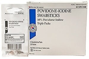 Henry Schein Povidone-Iodine Swabstick, 10% PVP Iodine, Sterile, 3-Pack