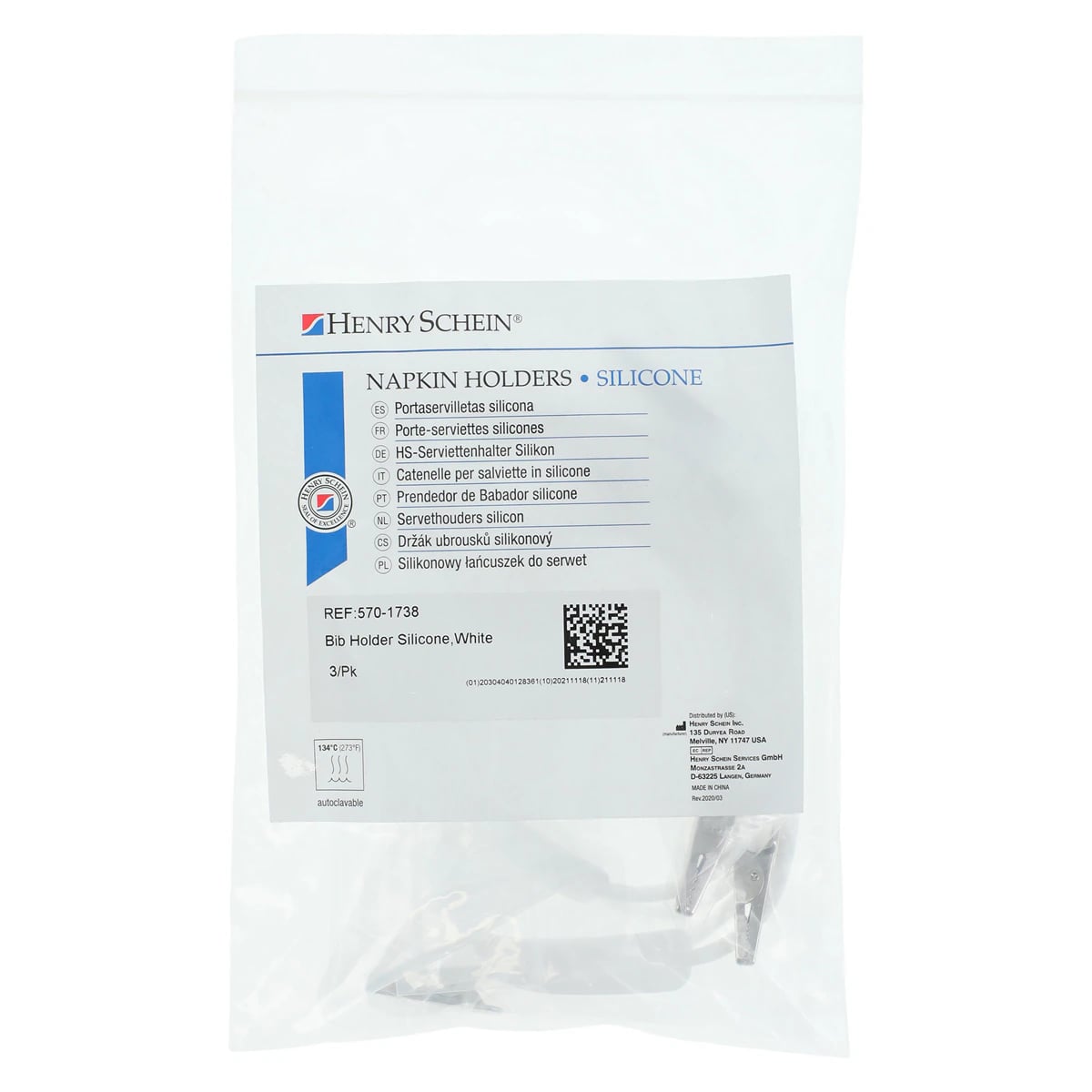 Henry Schein Bib Holder, Silicone, Alligator Clips, White, 18 in, 3/Pack, 01KT8PD5FNM7YHSWW8FFGPCXNX