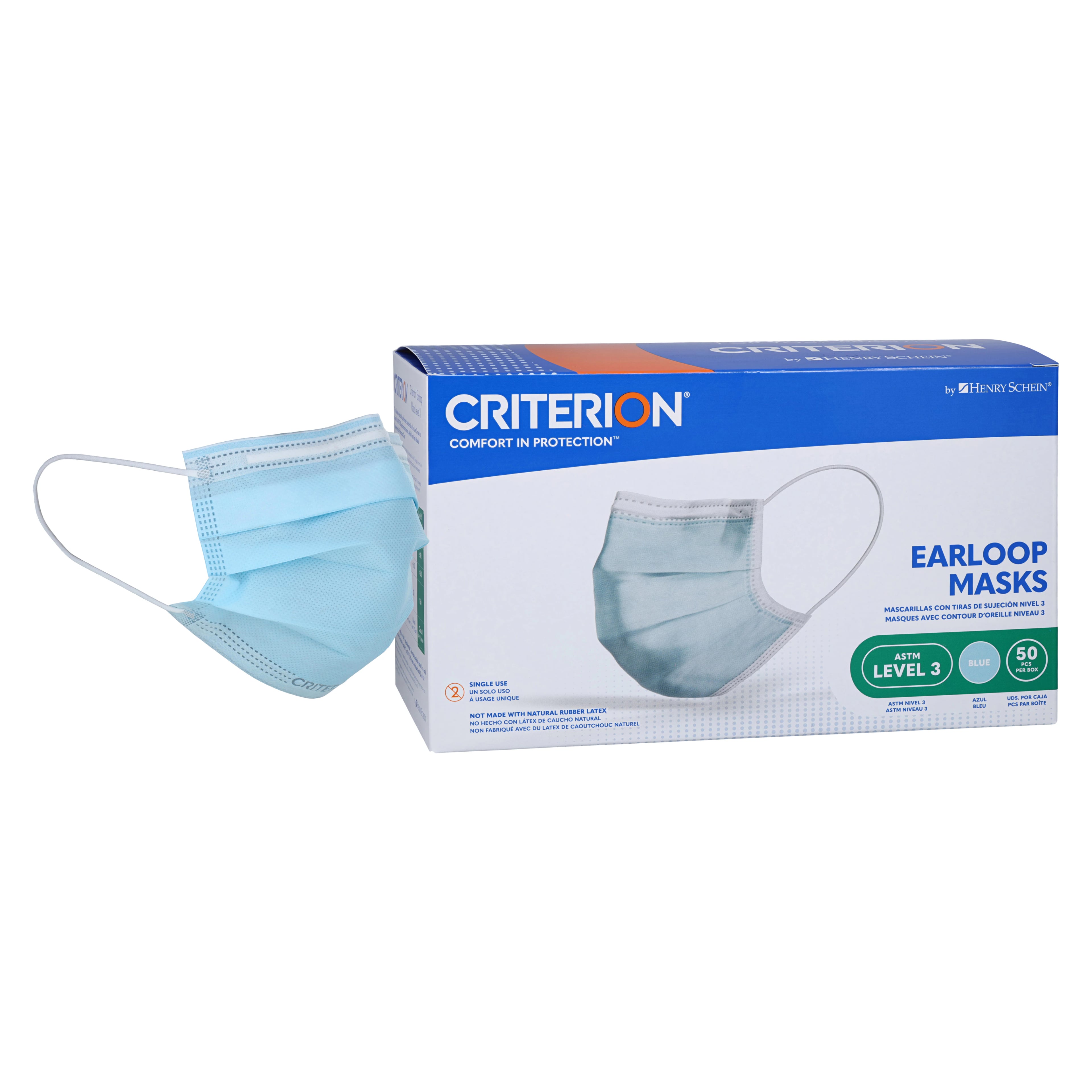 Criterion Earloop Masks ASTM Level 3, Blue, Adult, Latex-Free, 50/Box