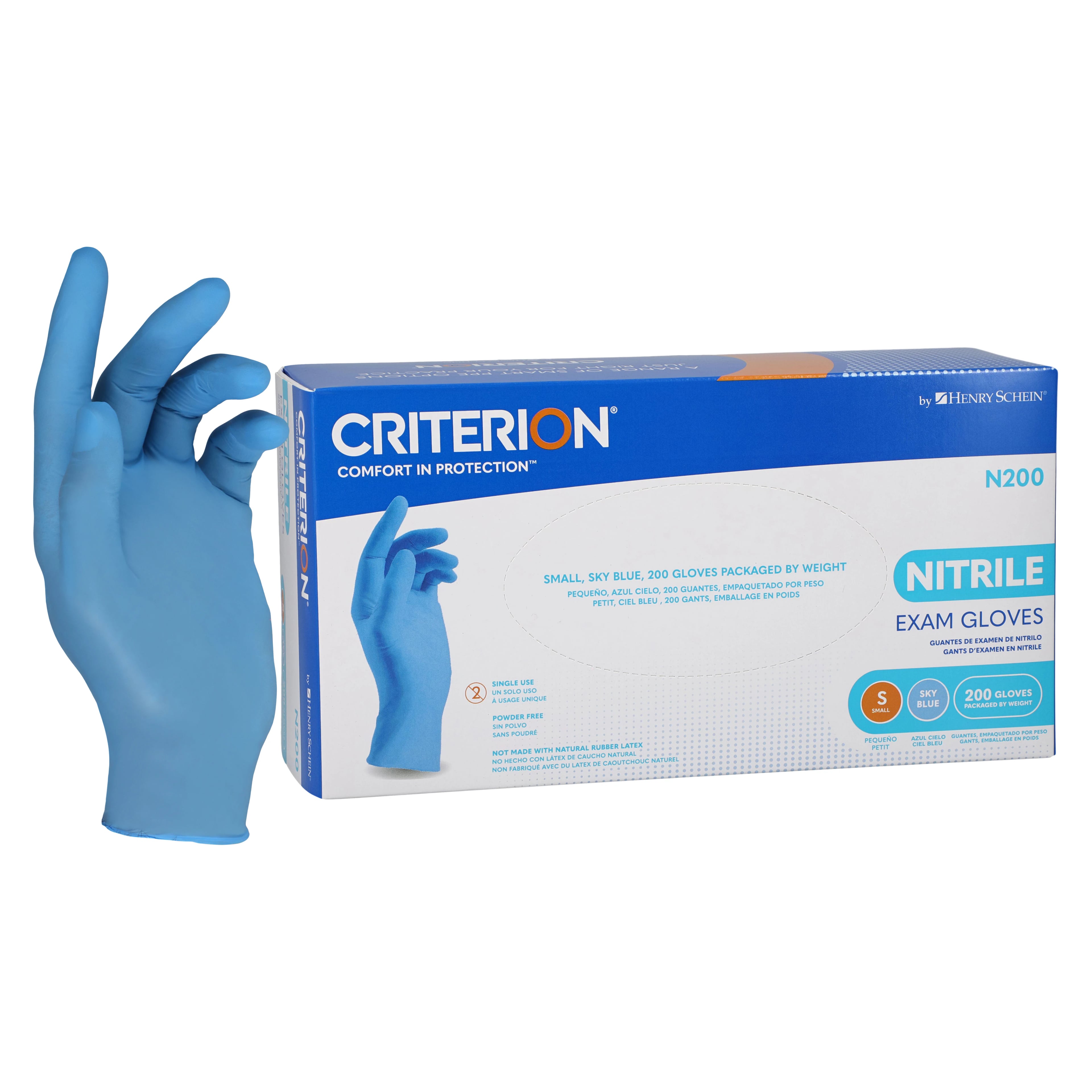 Criterion N200 Nitrile Exam Gloves, Small, Sky Blue, Non-Sterile, 200/Box