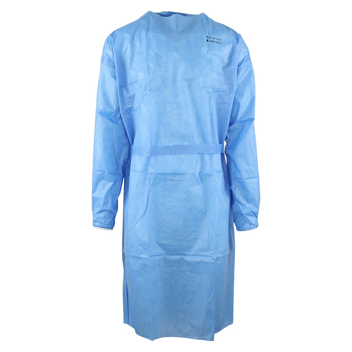 Isolation Gowns AAMI Level 1 SMS, Adult Large, Blue, Knee Length, Non-Sterile, 10/Bag