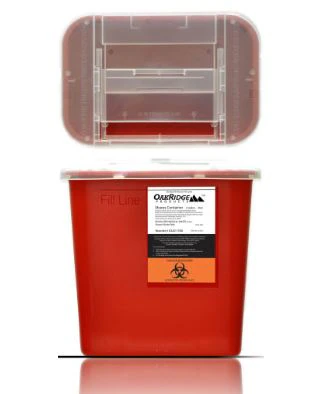 Essentials 2 Gallon Sharps Container, Red, Side Entry, Polypropylene, Disposable, 18.5x14.125x18.5"