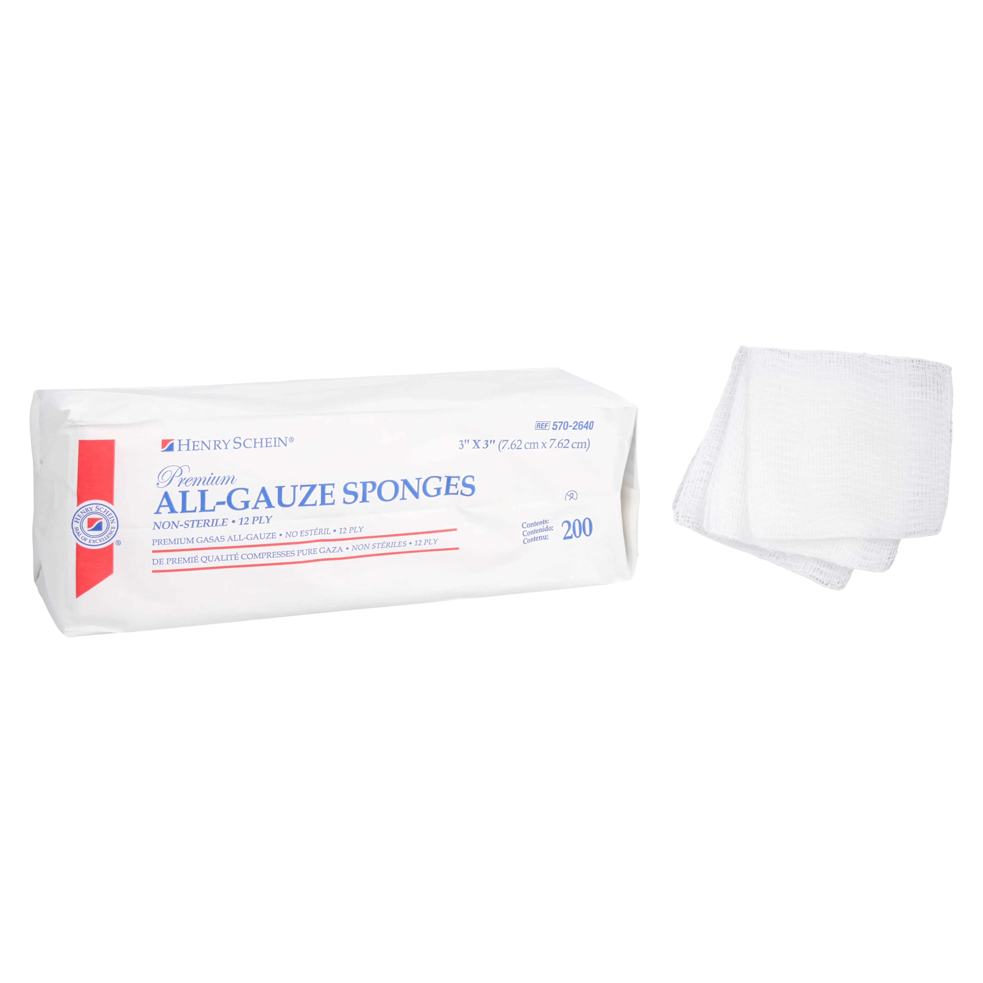 Henry Schein Premium Gauze Sponge, 100% Cotton, 3x3", 12-Ply, Non-Sterile, Square, Latex-Free