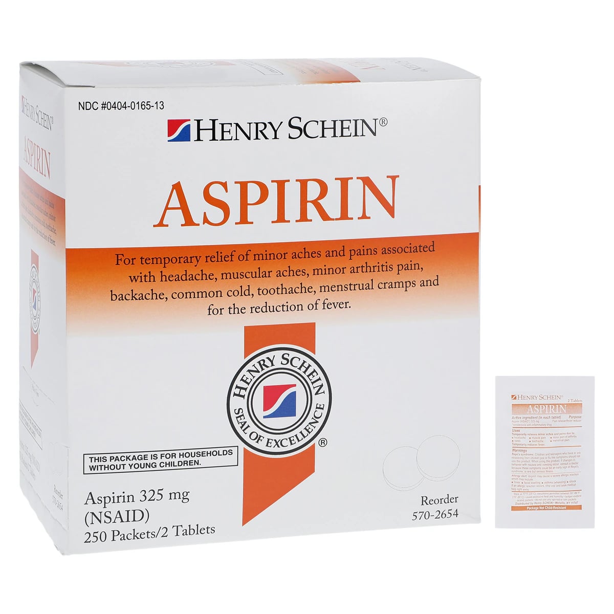 Henry Schein Aspirin Adult Pain Reliever Tablets, 325mg, 500 Count (250x2/Box)
