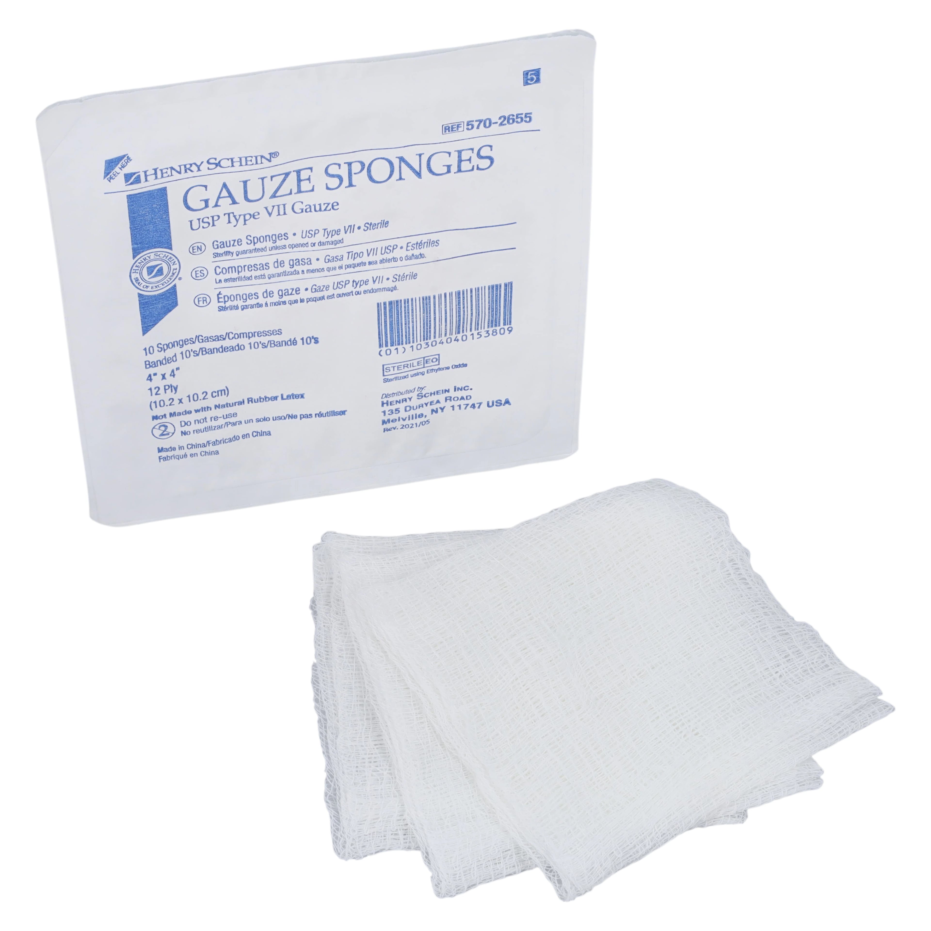 Henry Schein Gauze Sponge Type VII, 4x4", 12-Ply, Sterile, 100% Cotton, Latex-Free