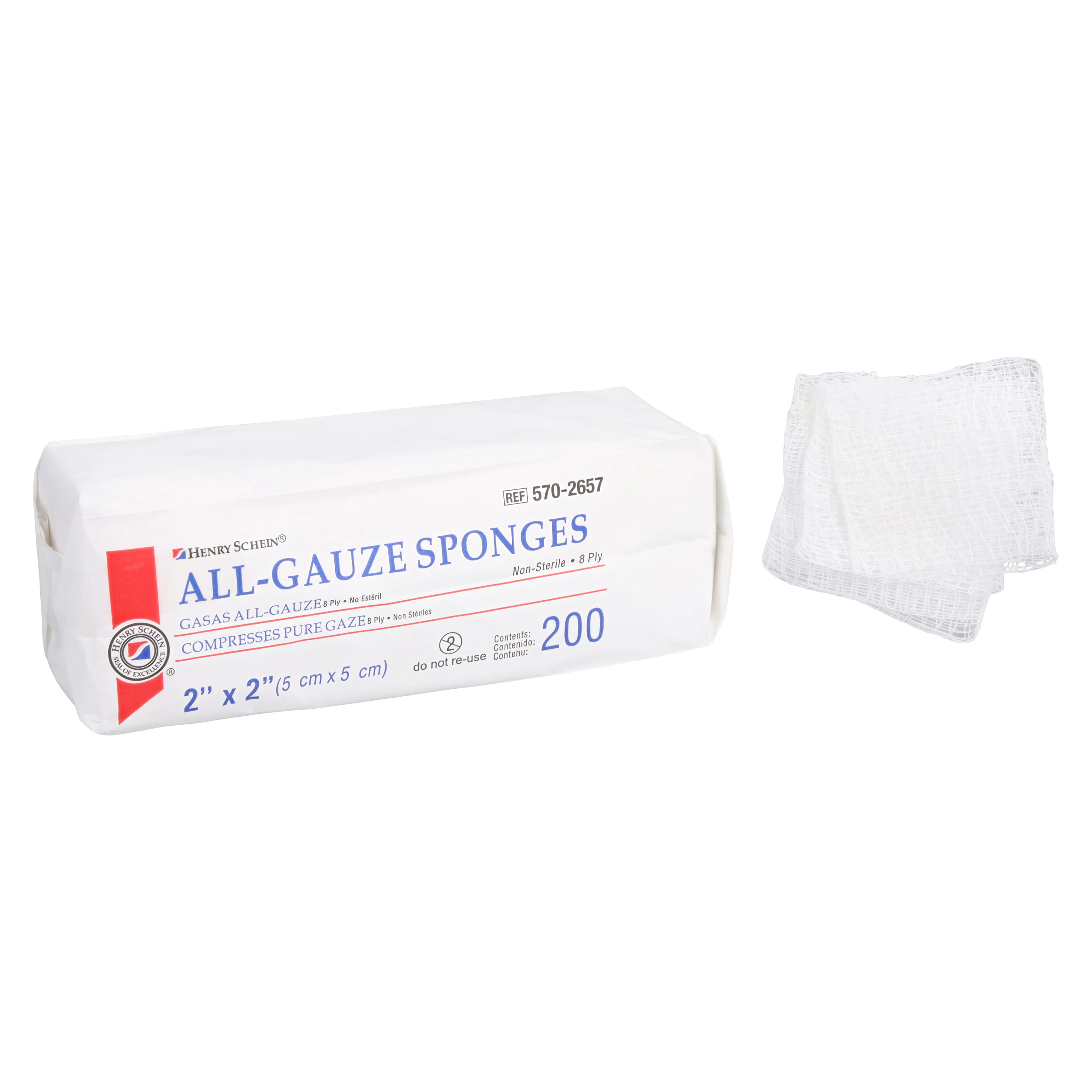 Henry Schein All Gauze Sponge, 2x2", 8-Ply, Non-Sterile, 100% Cotton, Latex-Free