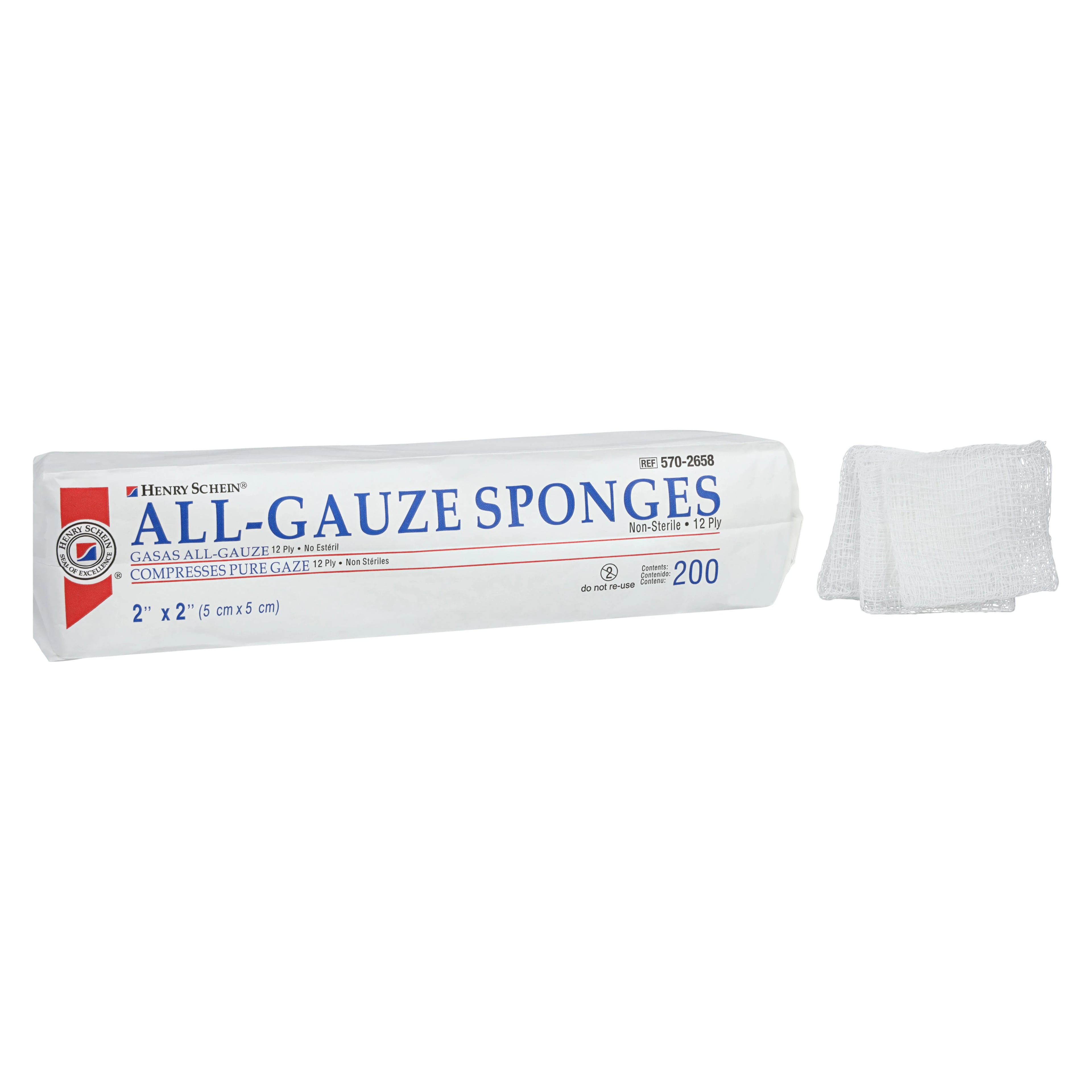 Henry Schein 100% Cotton All-Gauze Sponge, 2x2", 12 Ply, Non-Sterile, Square, Latex-Free