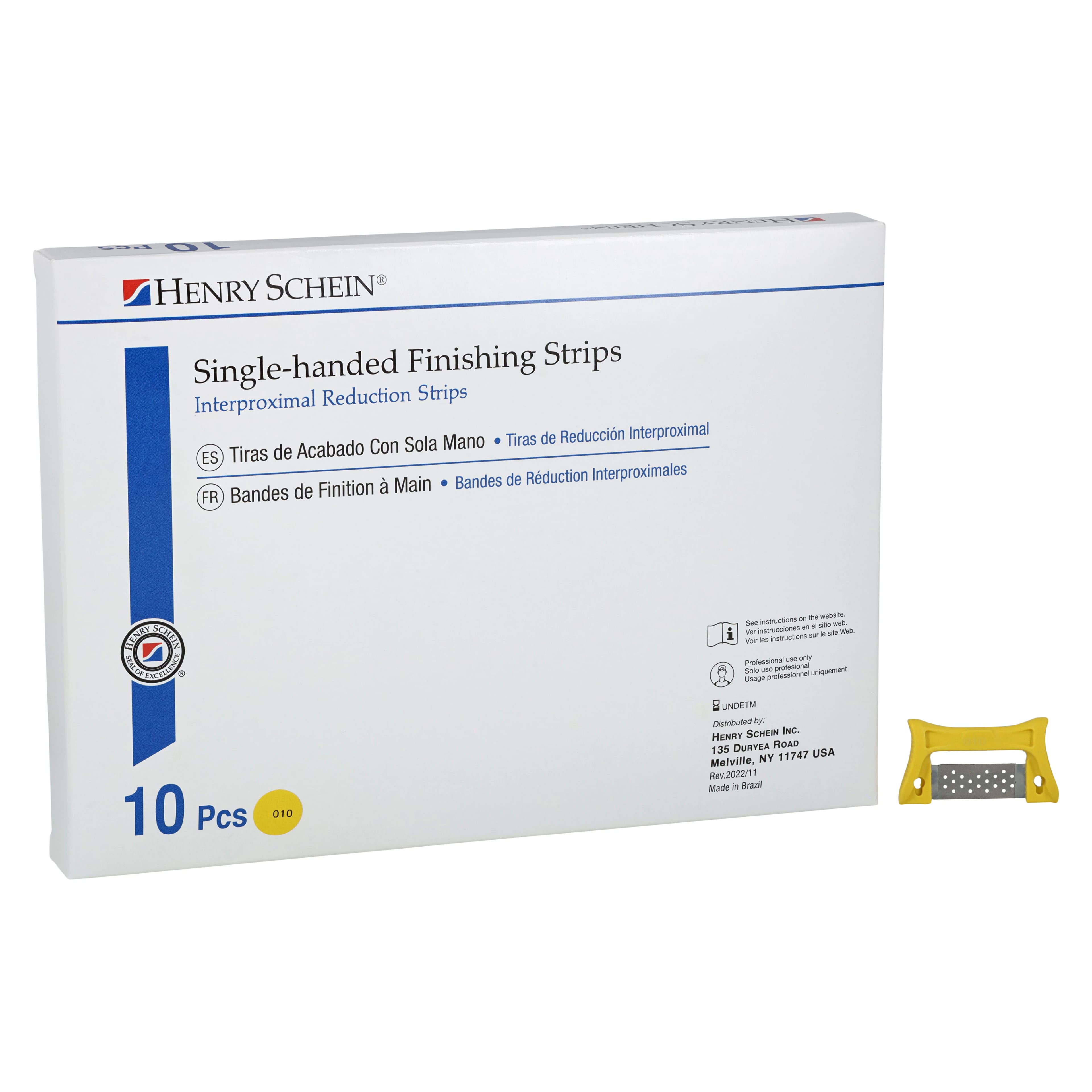 Double-Sided Finishing & Polishing Strips, Extra Fine, Yellow, Serrated Stainless Steel, Autoclavable, 10/Pk