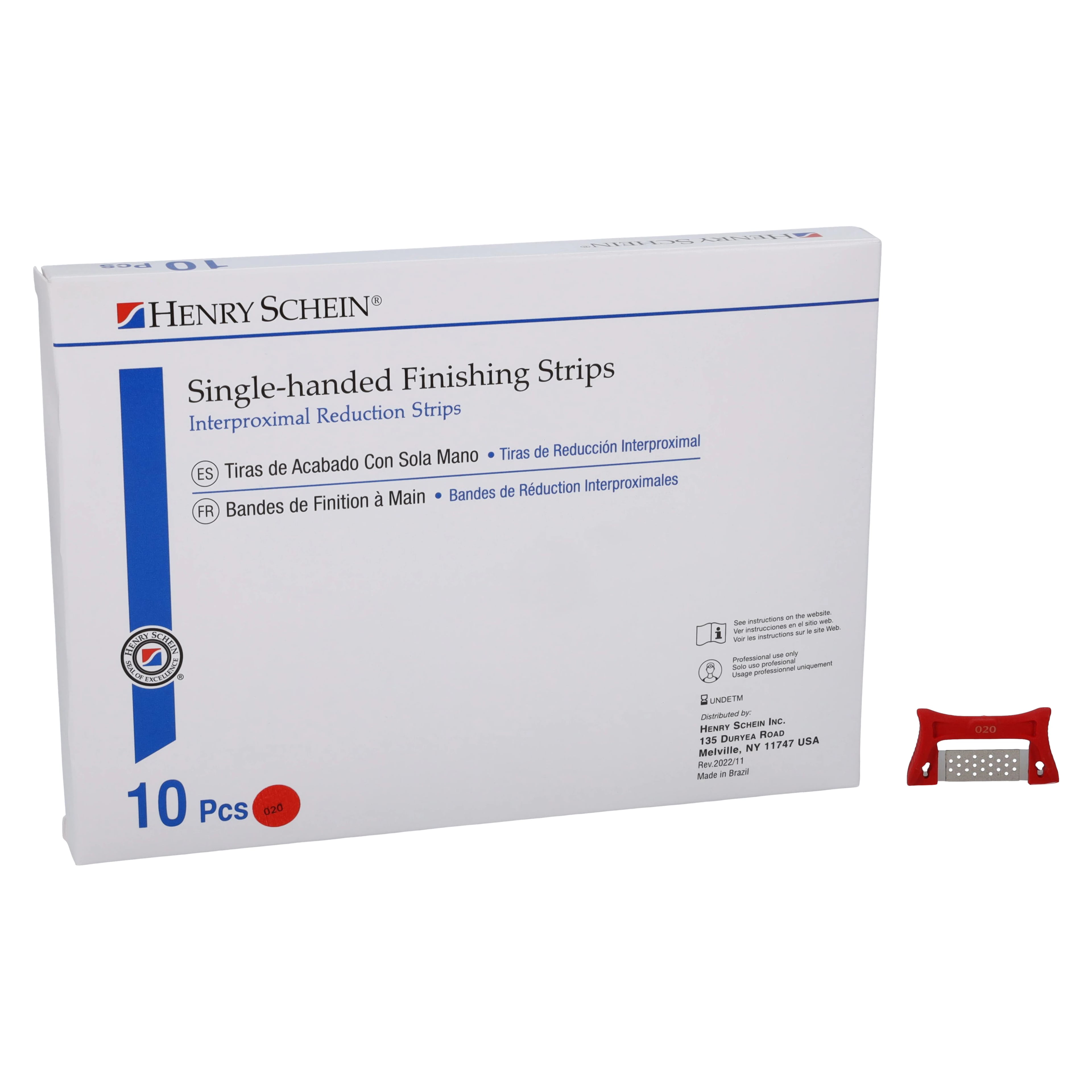 Double-Sided Finishing & Polishing Strips, Fine, Red, Serrated Stainless Steel, Autoclavable, 10/Pk