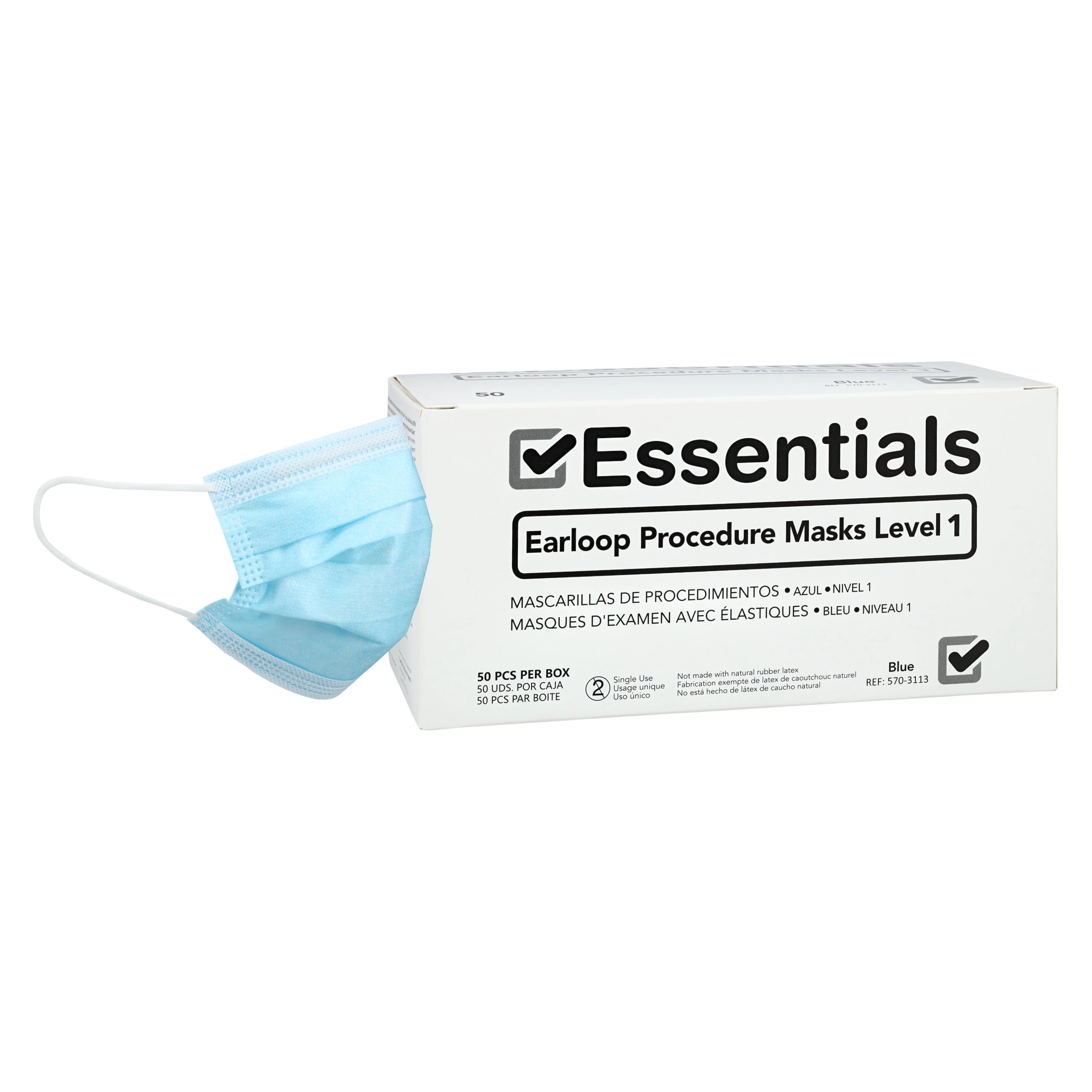 Essentials Mask L1, ASTM Level 1, Blue, Disposable, Latex-Free, 50/Box