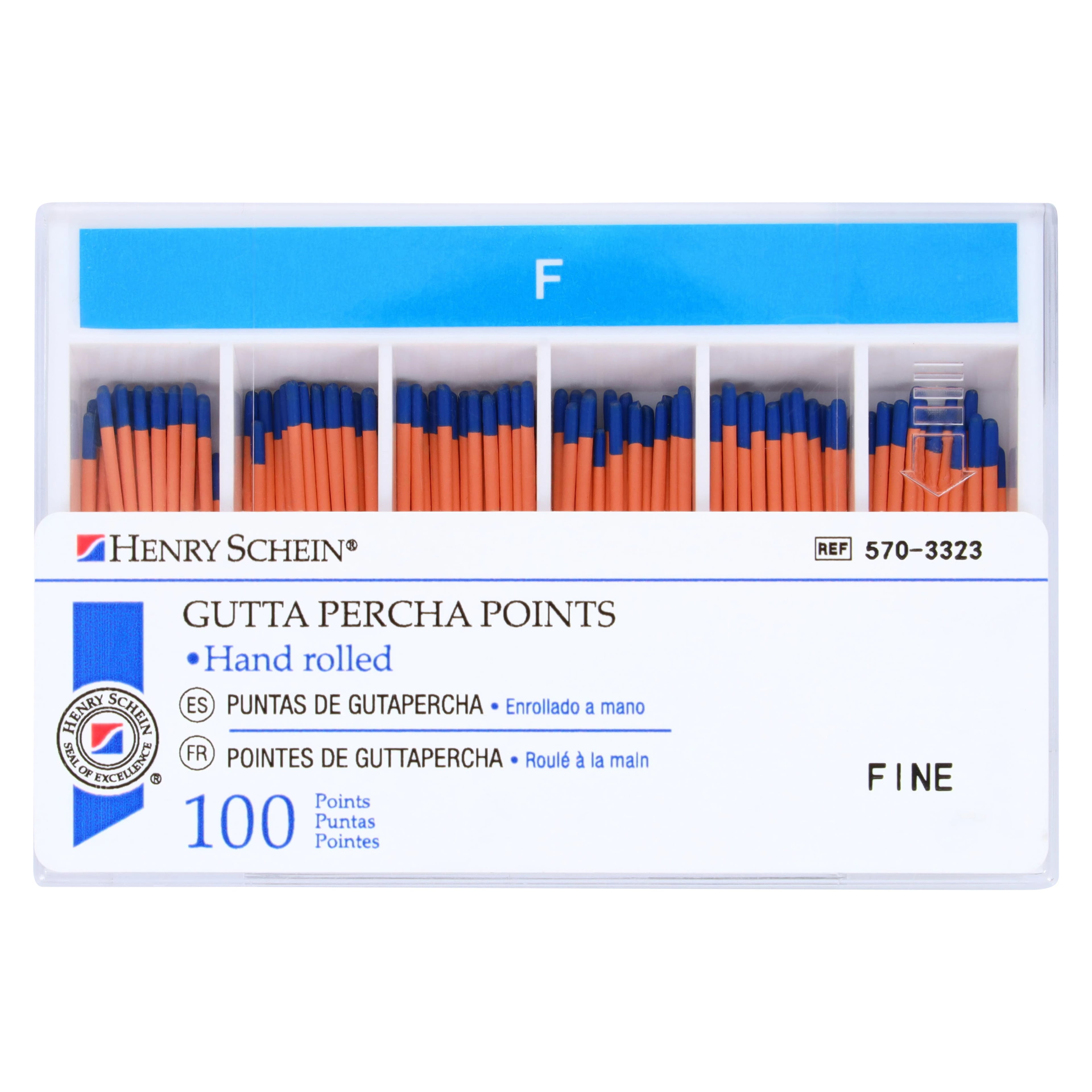 Gutta Percha Points, Hand Rolled, Fine, ISO, 28mm, Blue, Cadmium Free, Radiopaque, 100/Box