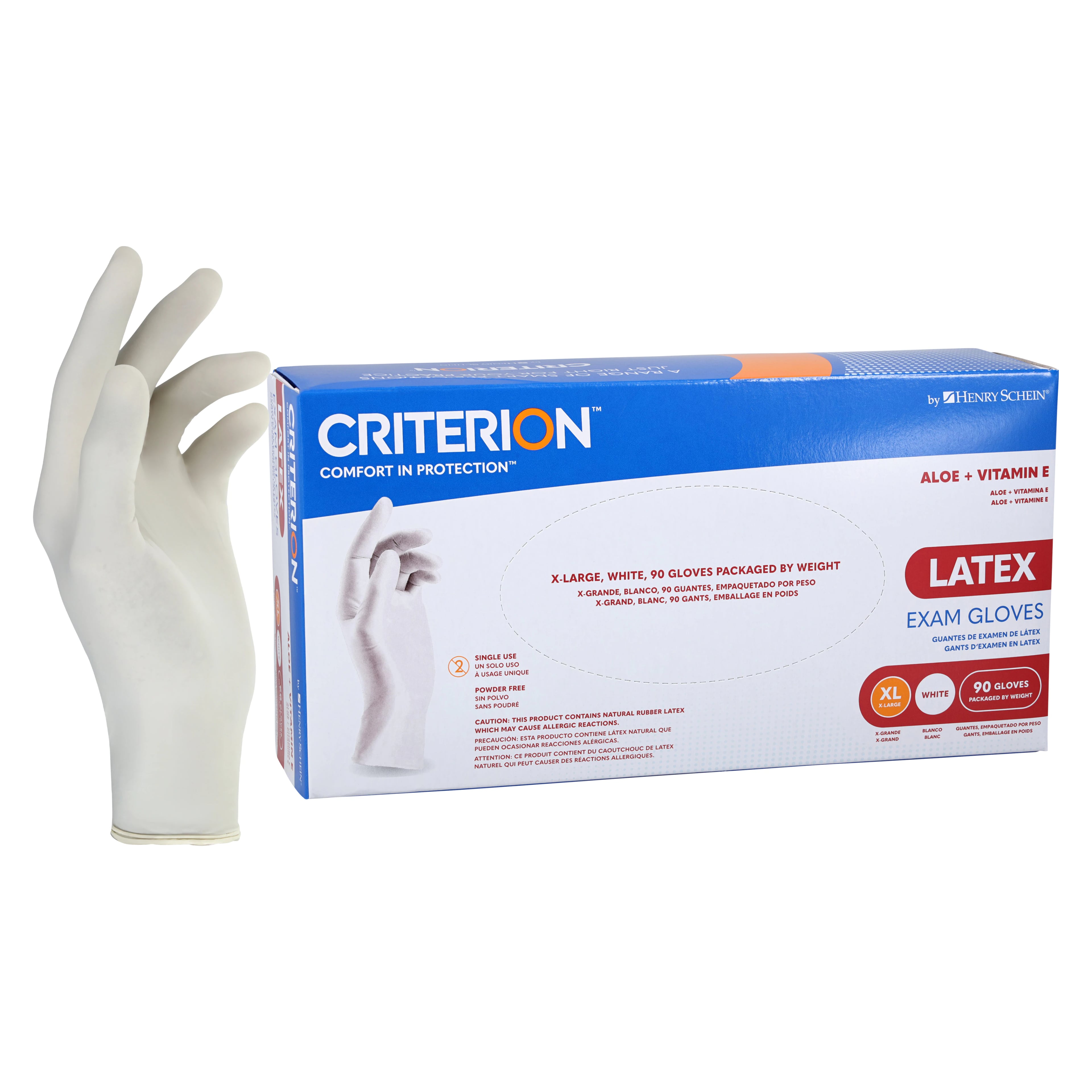 Criterion Glove Aloe+Vitamin E Latex Exam Gloves, X-Large, White, Non-Sterile, 90/Box
