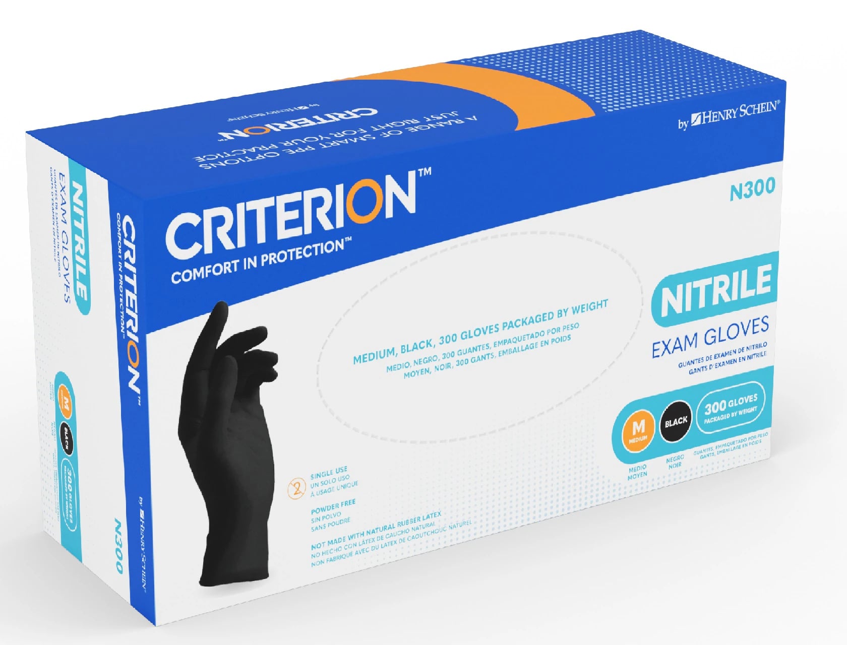 Criterion N300 Nitrile Exam Gloves, Powder Free, Non-Sterile, X-Small, Black, 300/Box