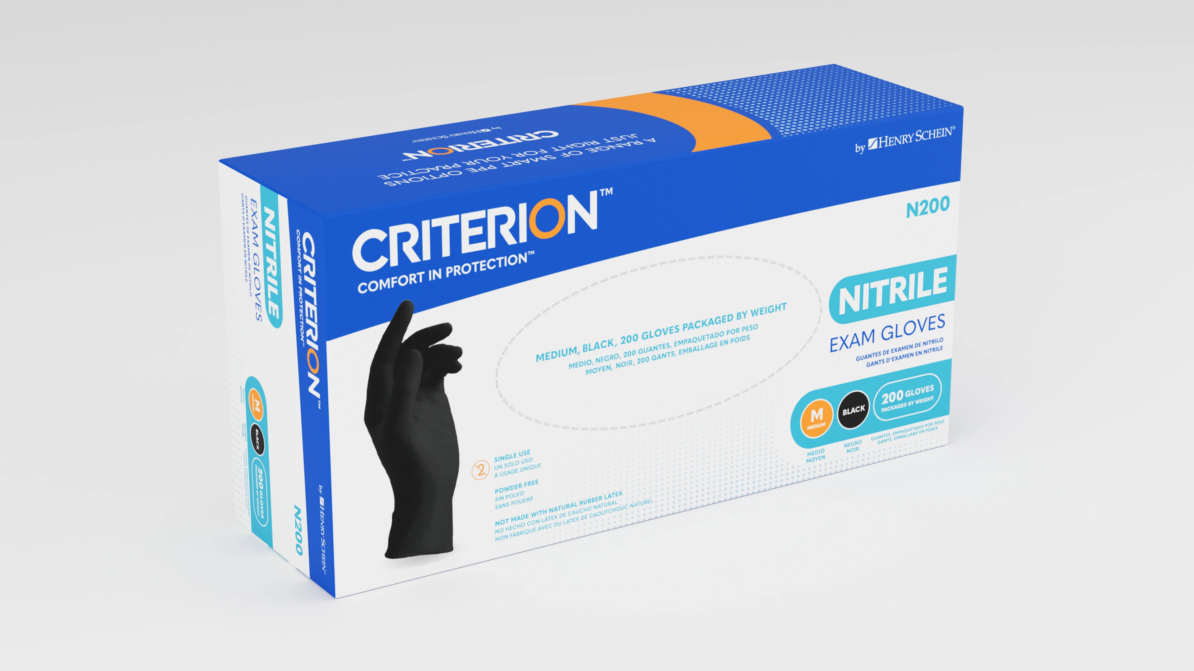 Criterion N200 Nitrile Exam Gloves, Medium, Black, Non-Sterile, 200/Box