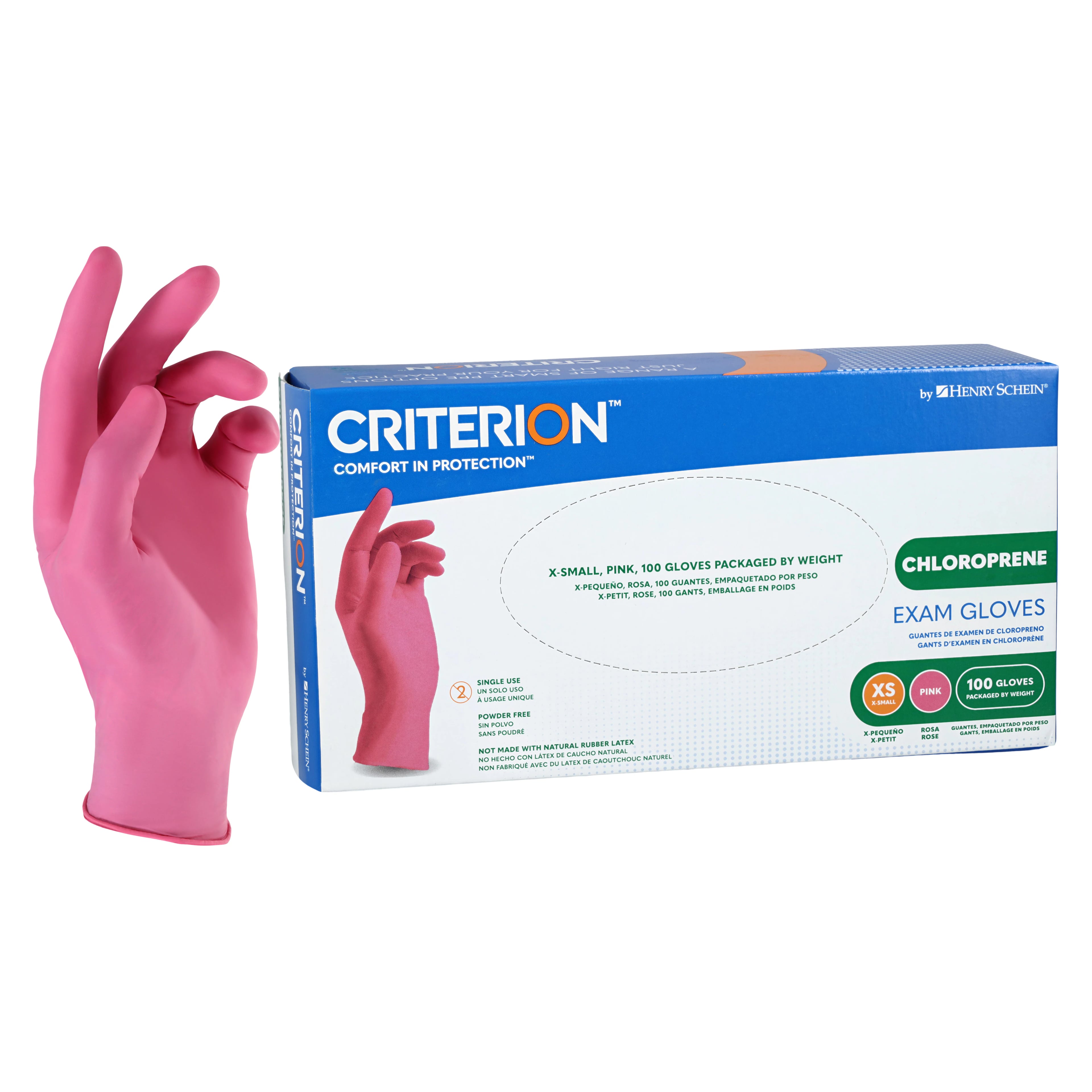 Criterion Chloroprene Exam Gloves, X-Small, Pink, Non-Sterile, 100/Box