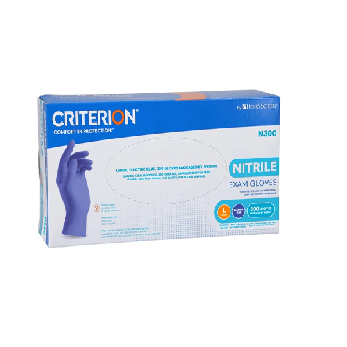 Criterion N300 Nitrile Exam Gloves, Large, Electric Blue, Non-Sterile, 300/Box