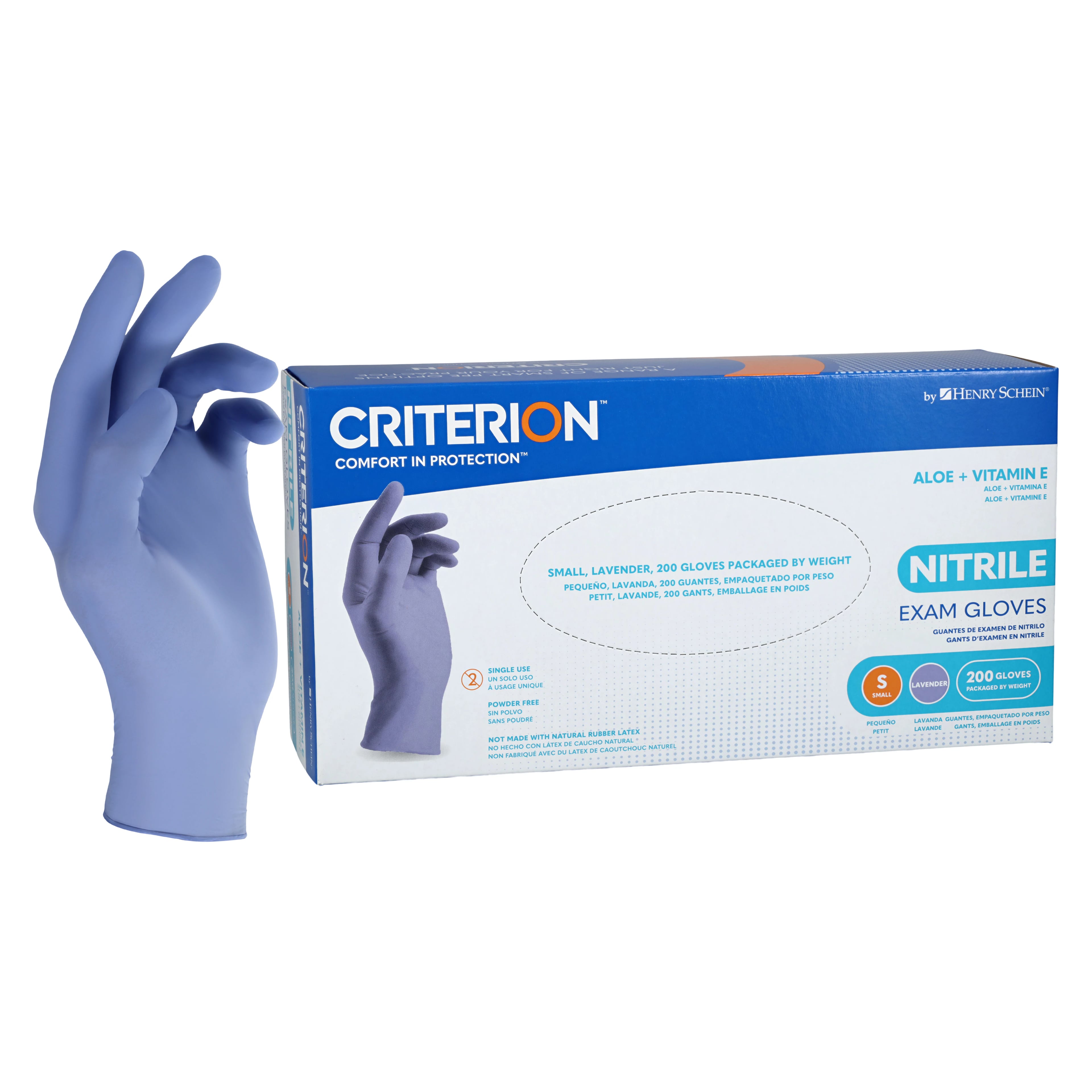 Criterion Nitrile Exam Aloe + Vitamin E Gloves, Small, Lavender, Non-Sterile, 200/Box
