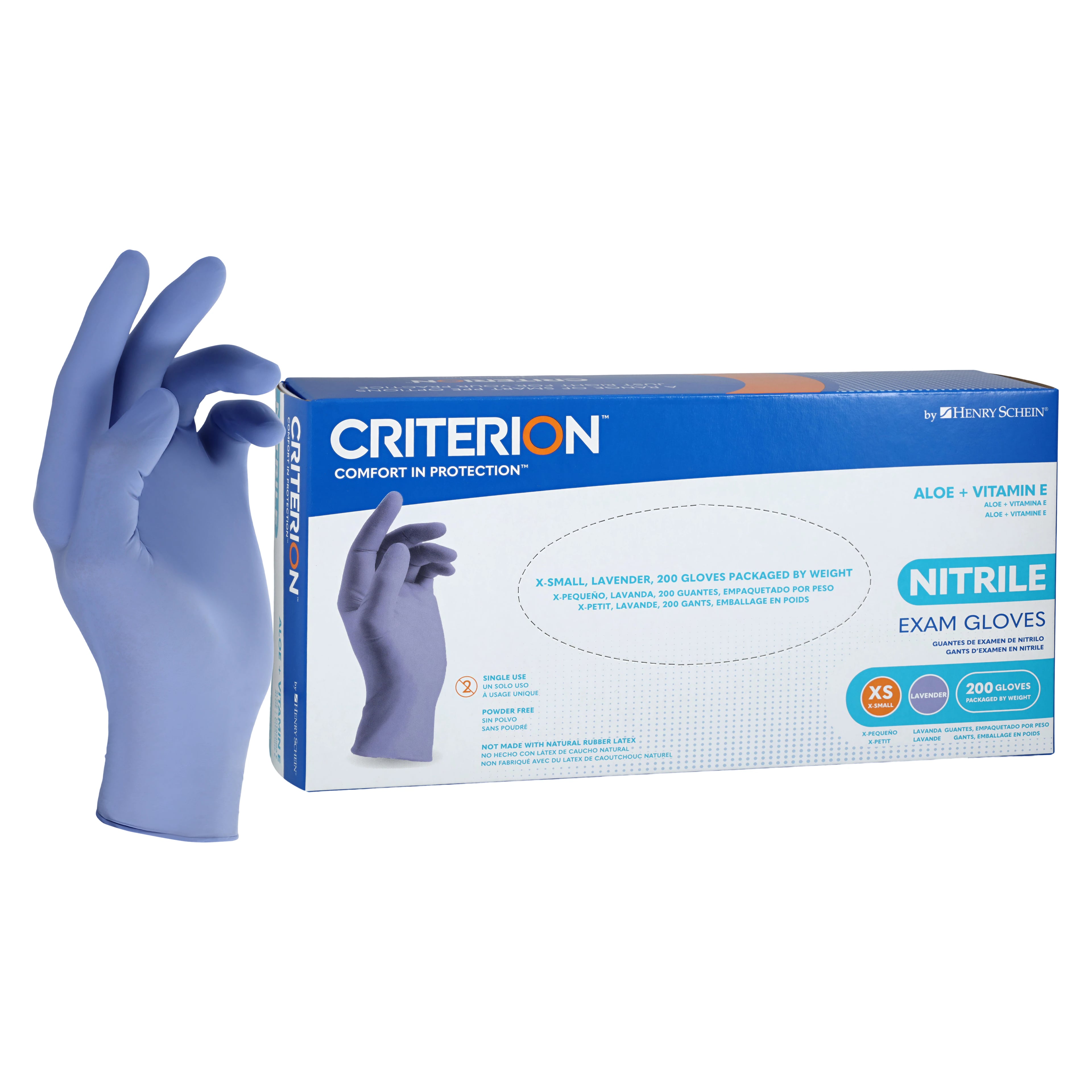 Criterion Aloe + Vitamin E Nitrile Exam Gloves, X-Large, Lavender, Non-Sterile, 180/Box