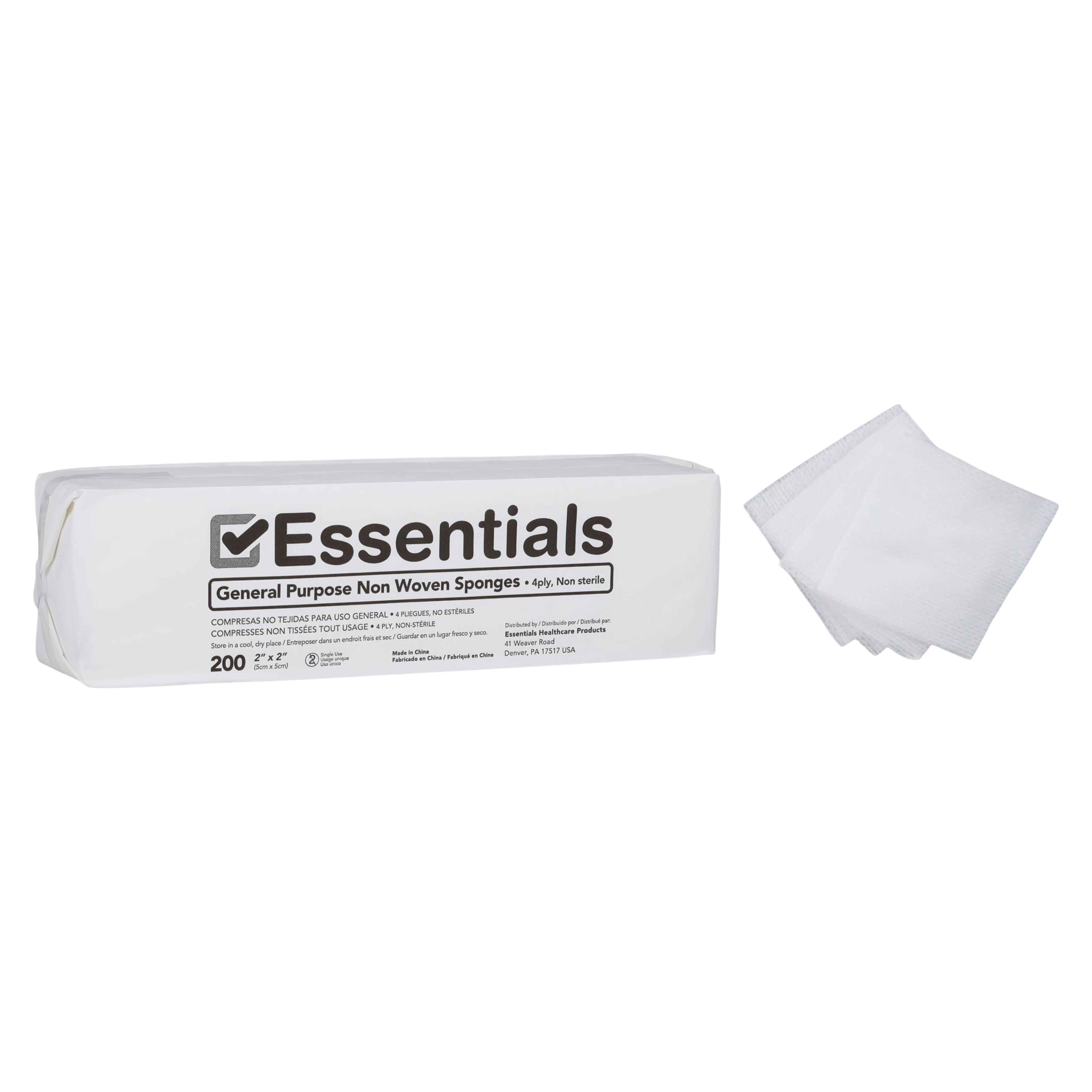 Essentials Healthcare Non-Woven Sponges, Cotton, 2x2", 4-Ply, Non-Sterile, EDLP