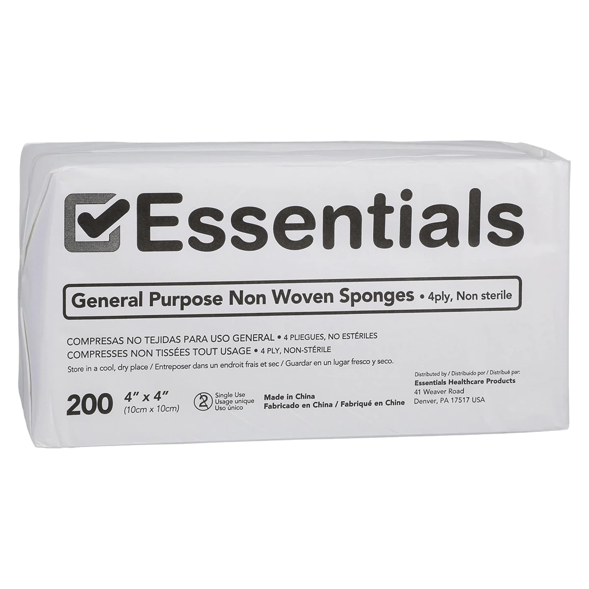 Essentials Healthcare Non-Woven Sponges EDLP, Rayon/Poly Blend, 4x4", 4-Ply, Non-Sterile