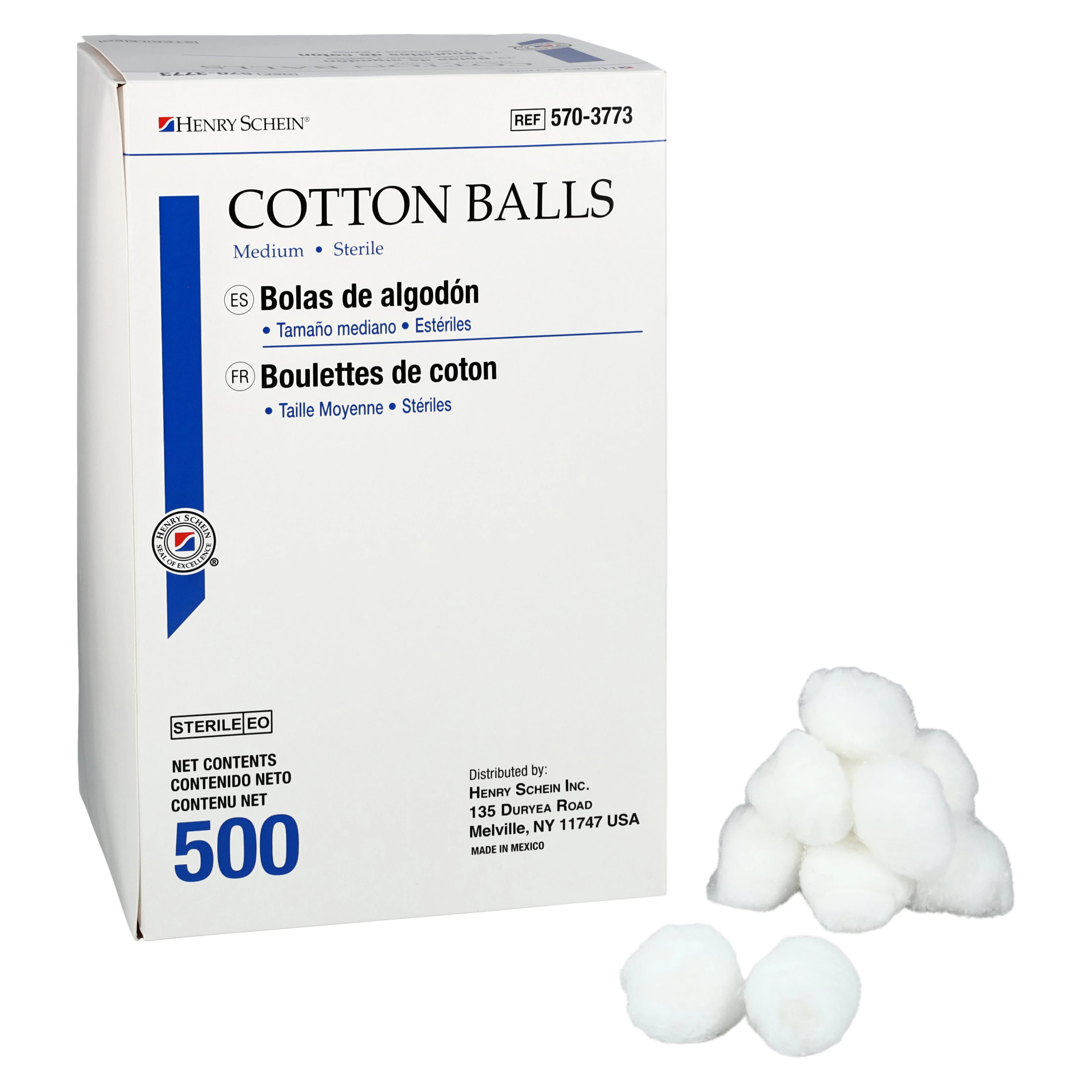 Henry Schein Cotton Ball Sterile, Medium, Superior Absorbency, Latex-Free, 500/Box