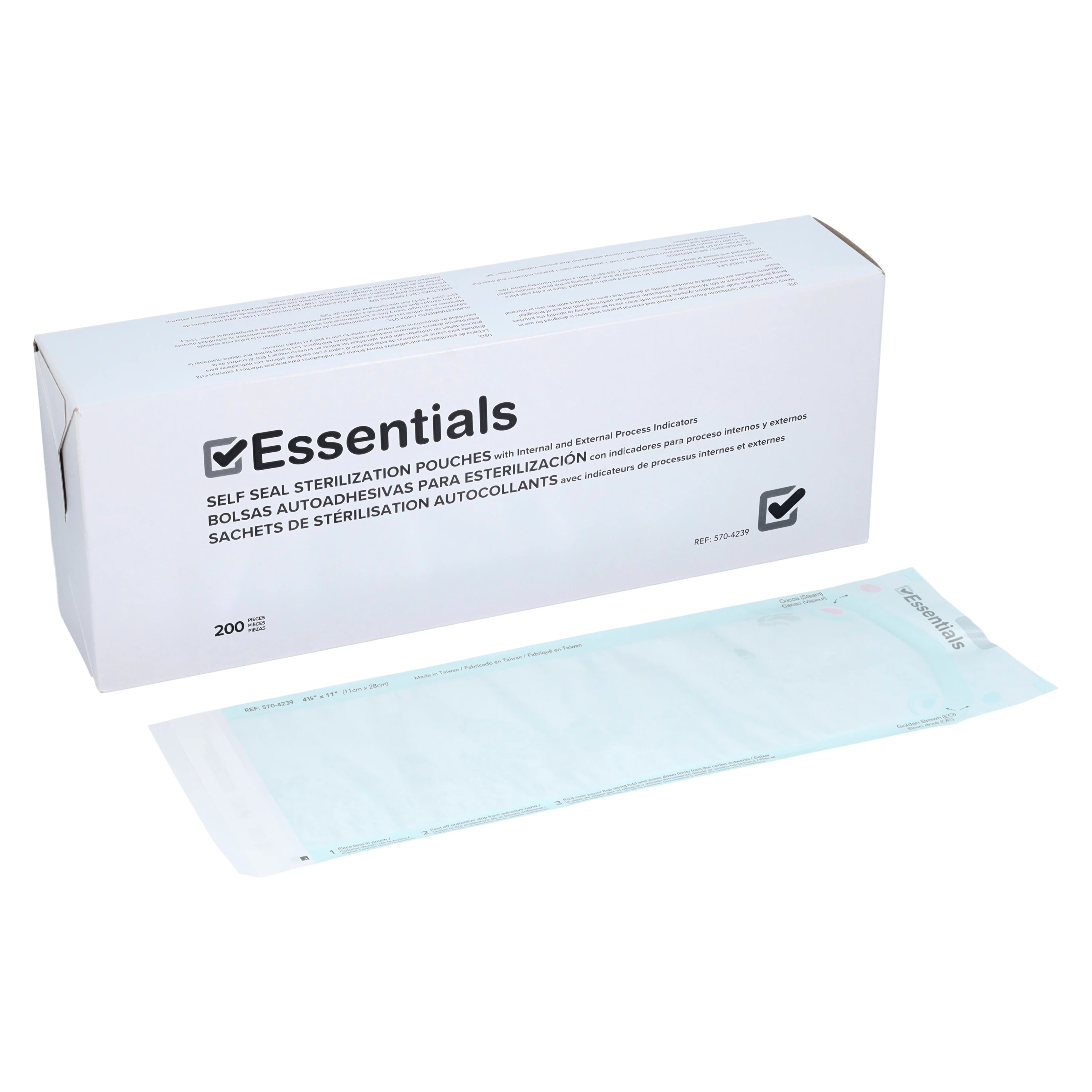 Essentials Dual Indicator Sterilization Pouch, Self-Seal, 4.25 in x 11 in, Blue/White, Latex-Free, 200/Box