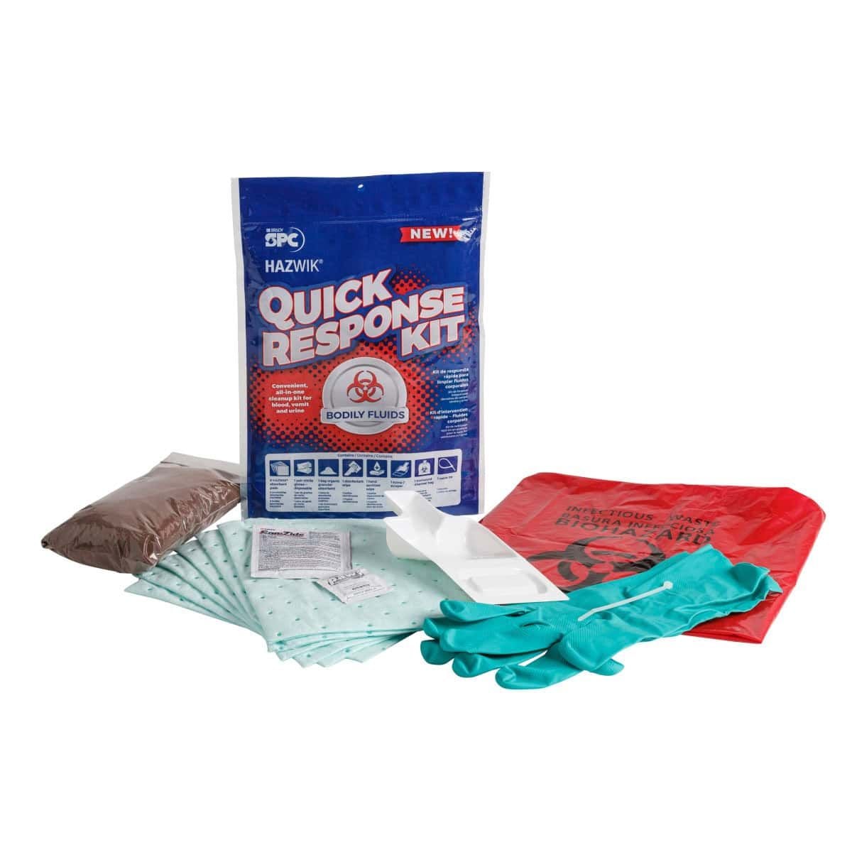 HAZWIK Quick Response Bodily Fluid Spill Kit, 0.49 gal Bag, 5 Packs/Case