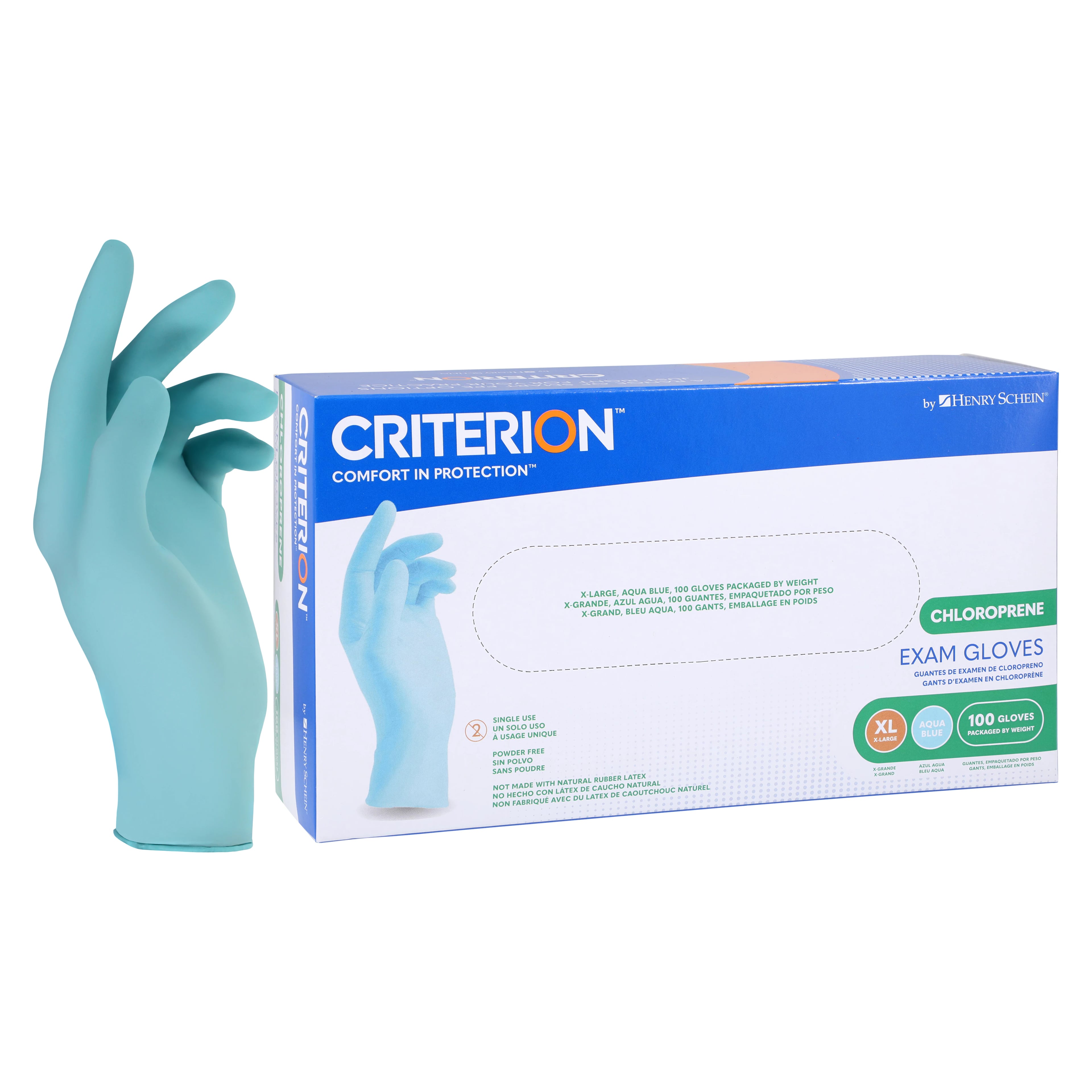 Criterion Chloroprene Exam Gloves, X-Large, Aqua Blue, Non-Sterile, 100/Box
