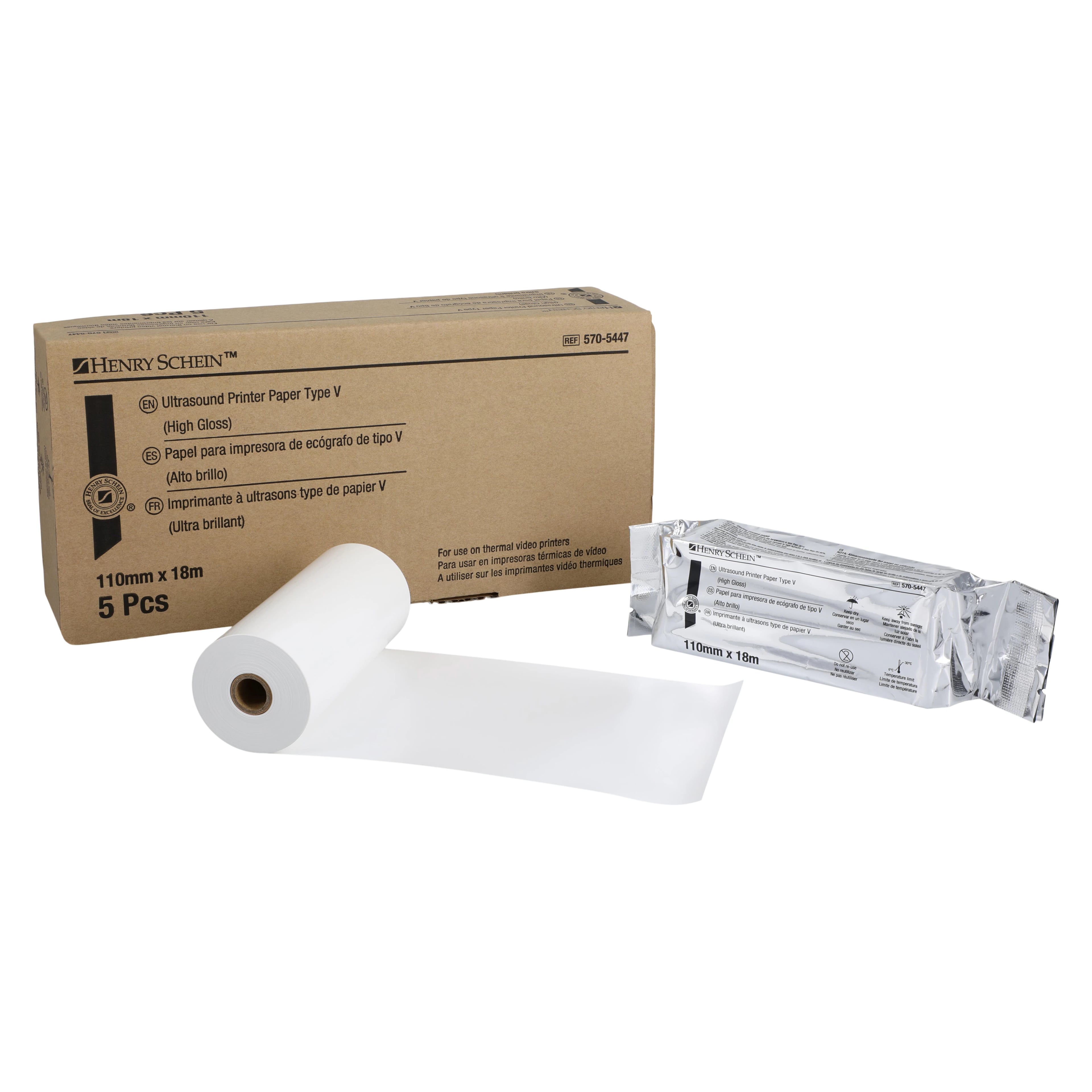 Henry Schein Ultrasound Recording Paper Type V HG, 5 Rolls/Box