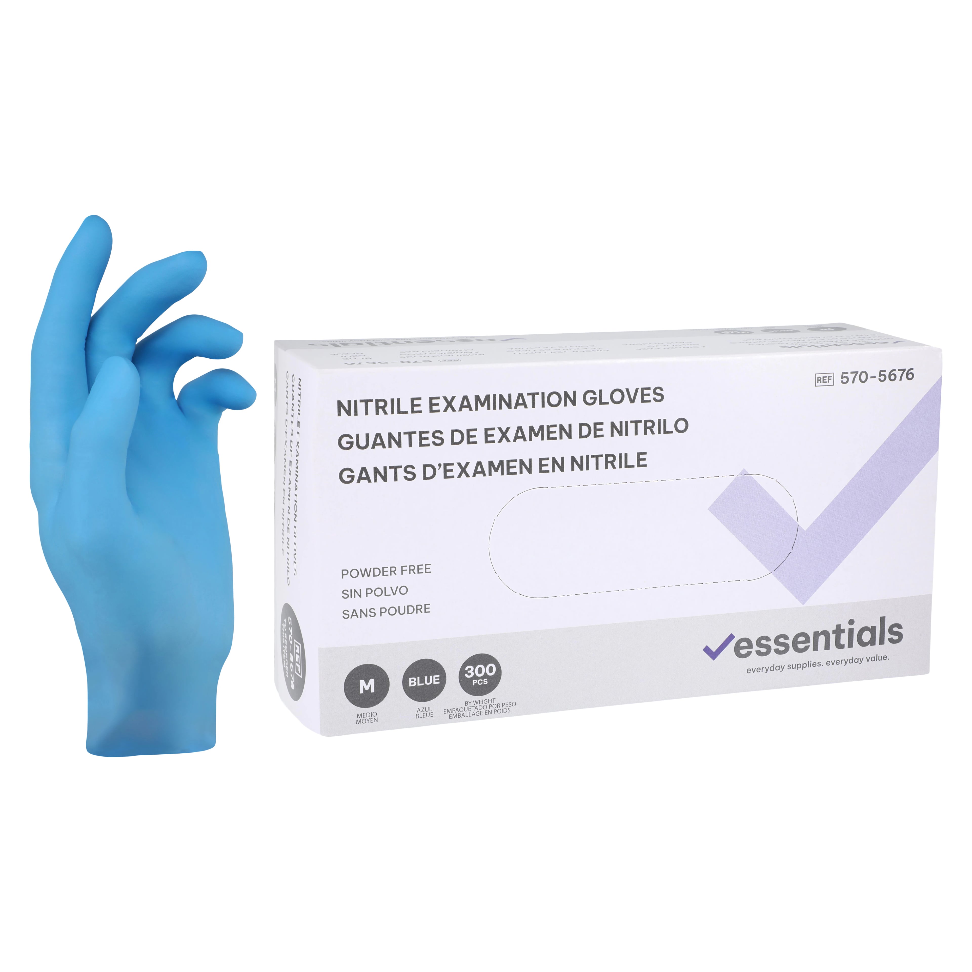 Essentials Nitrile Exam Gloves, Medium, Sky Blue, Non-Sterile, 300/Box