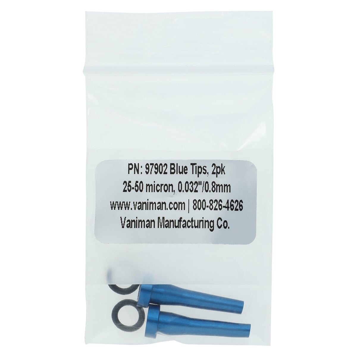 Vaniman Sandstorm Sapphire Crystal Blasting Tip, Blue, Medium, 0.032" (.8mm), 2/Pkg