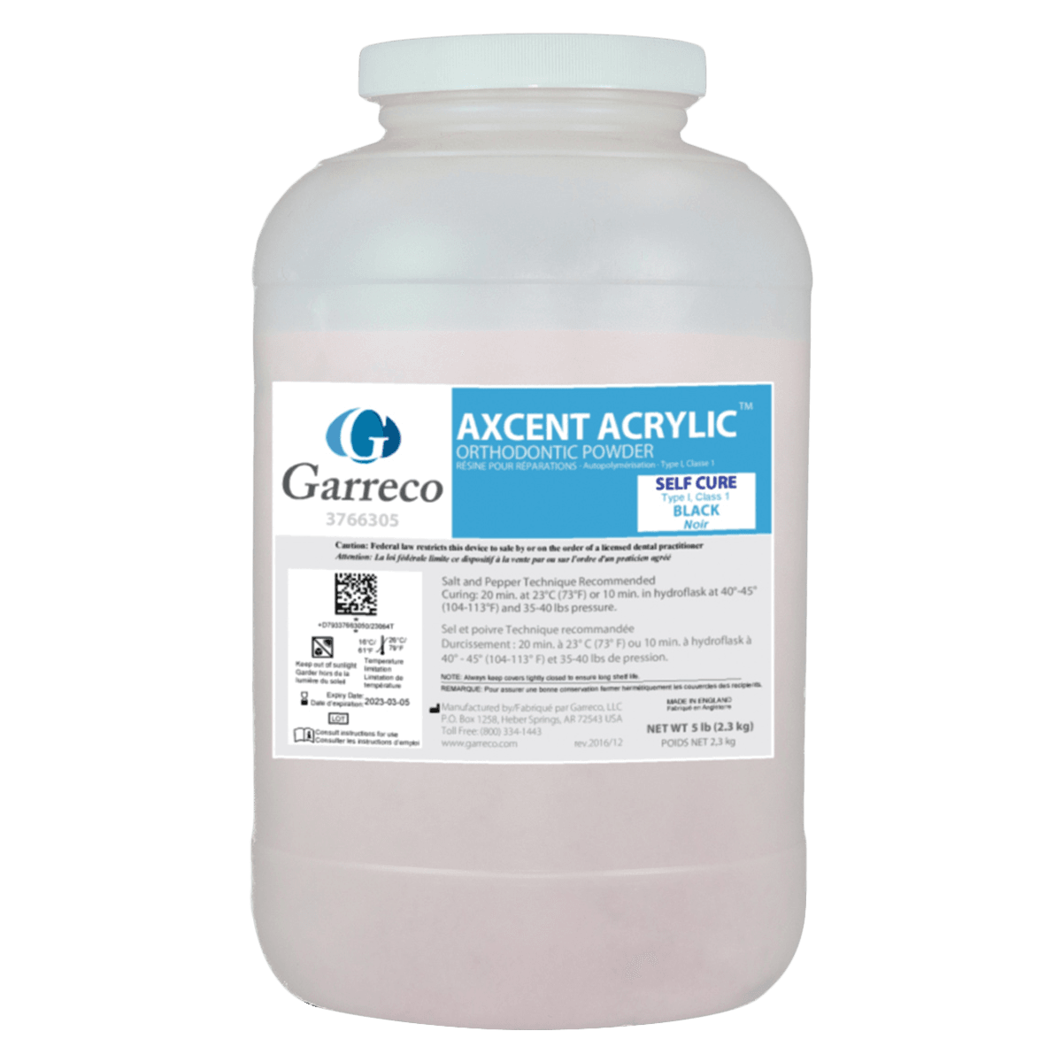 Axcent Orthodontic Resin Acrylic Powder, Self-Cure, Black, 5 lb Jar