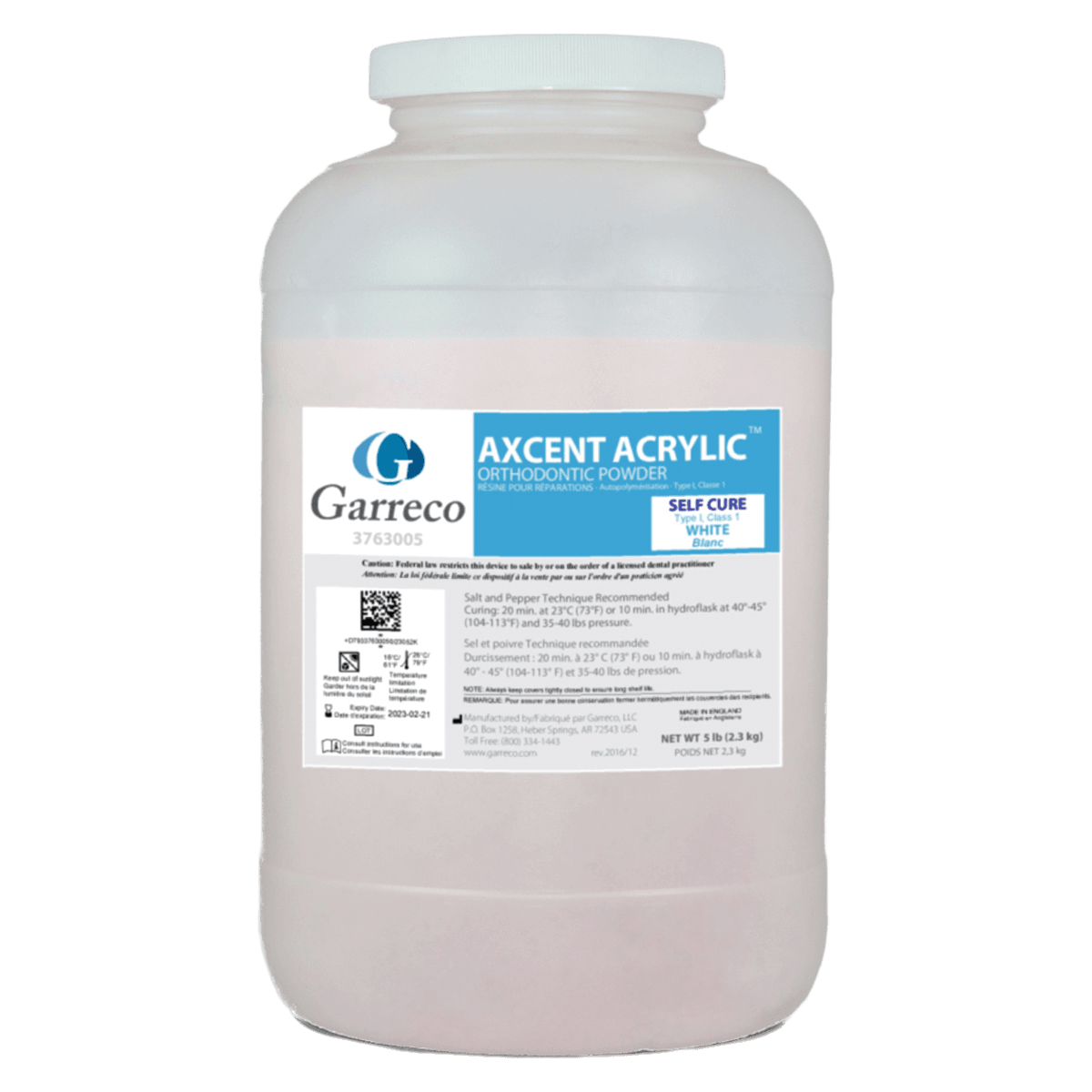 Axcent Orthodontic Resin Acrylic Powder, Self-Cure, White, 5 lb Jar