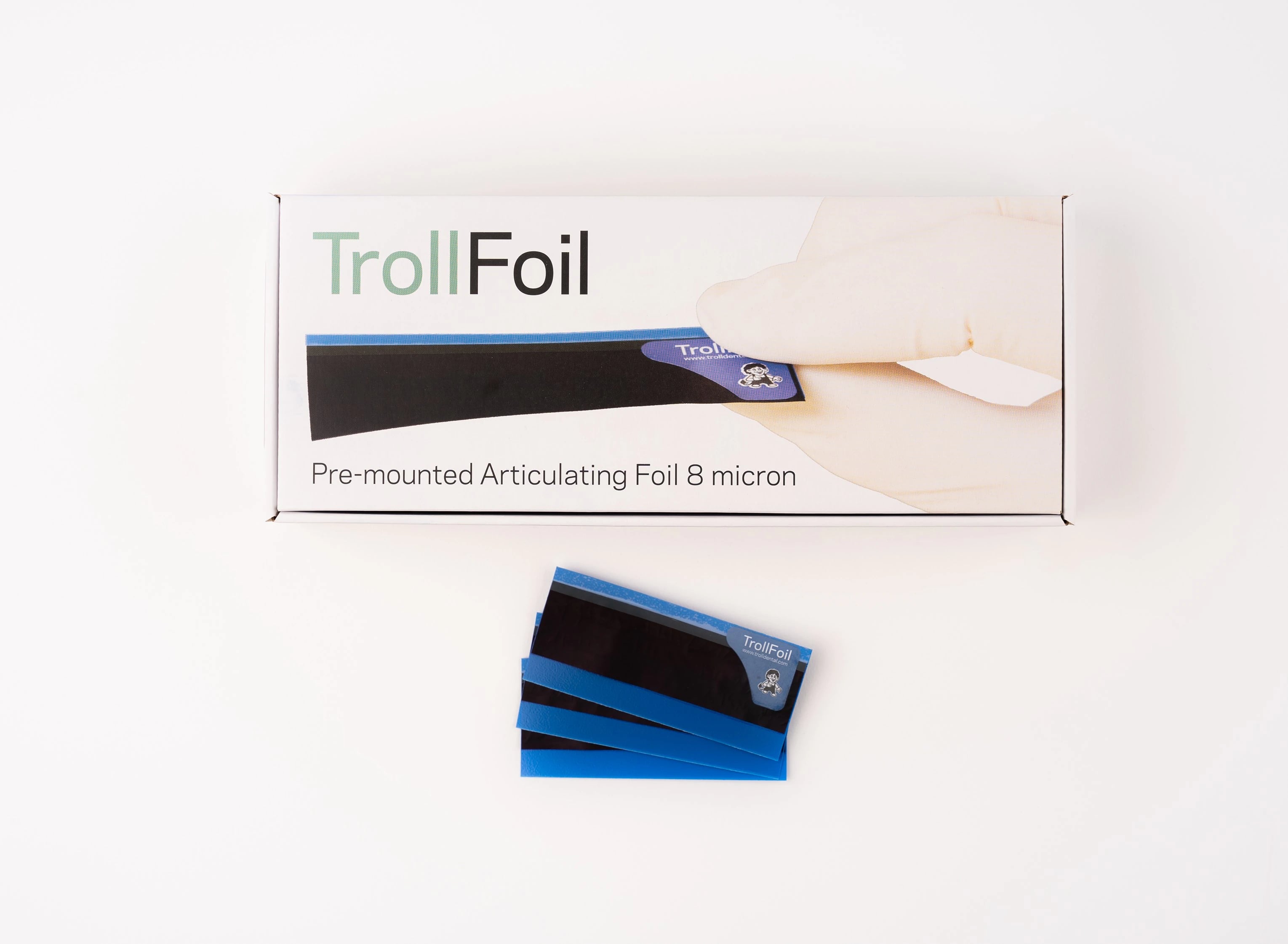 TrollFoil Pre-Mounted Double-Sided Articulating Foil, 8 Microns, Blue, 3" x 3/4", 500/Box, 12000501