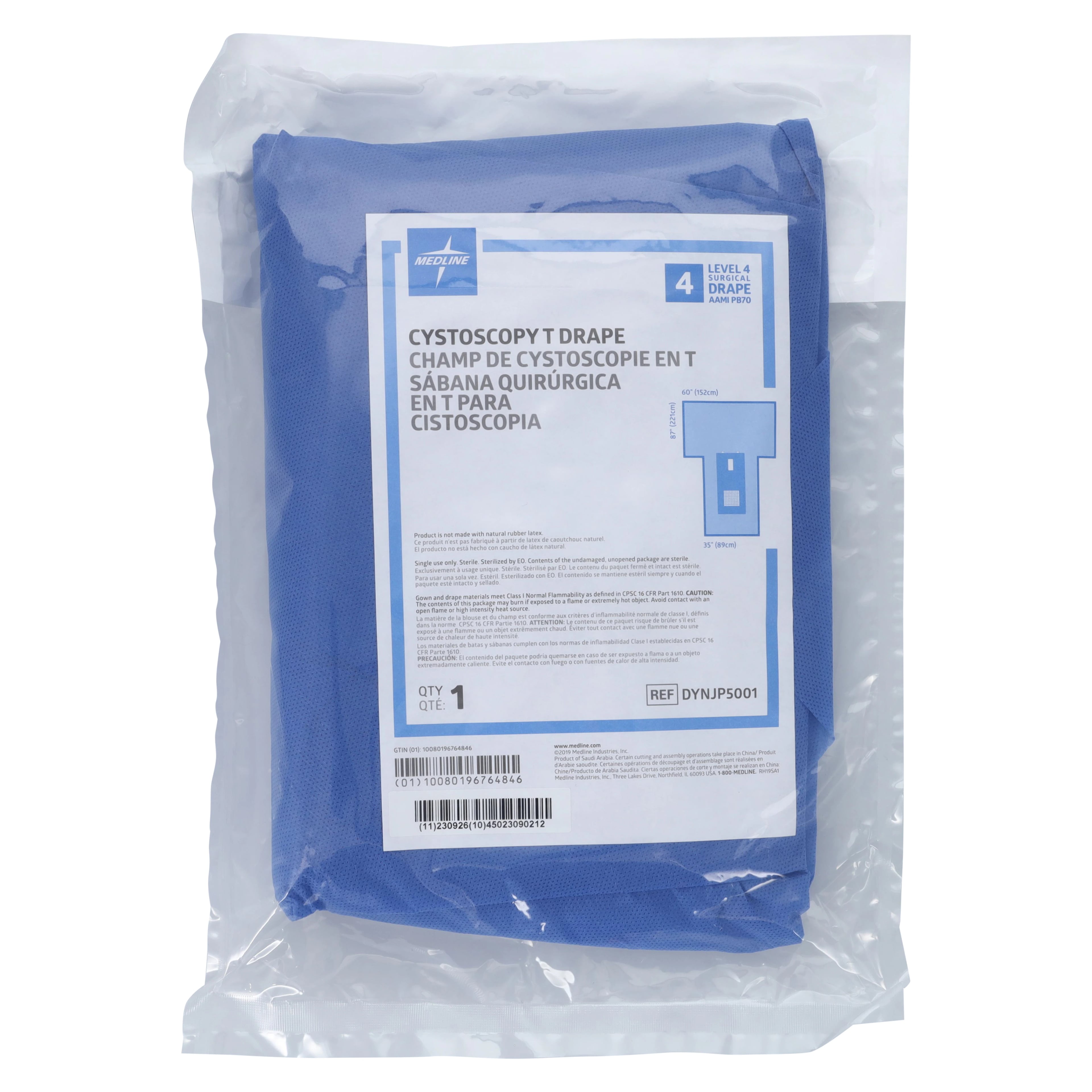 Medline T-Drape Cystoscopy Drape, Sterile, 6" x 87" x 35", 3" x 7" Fenestration