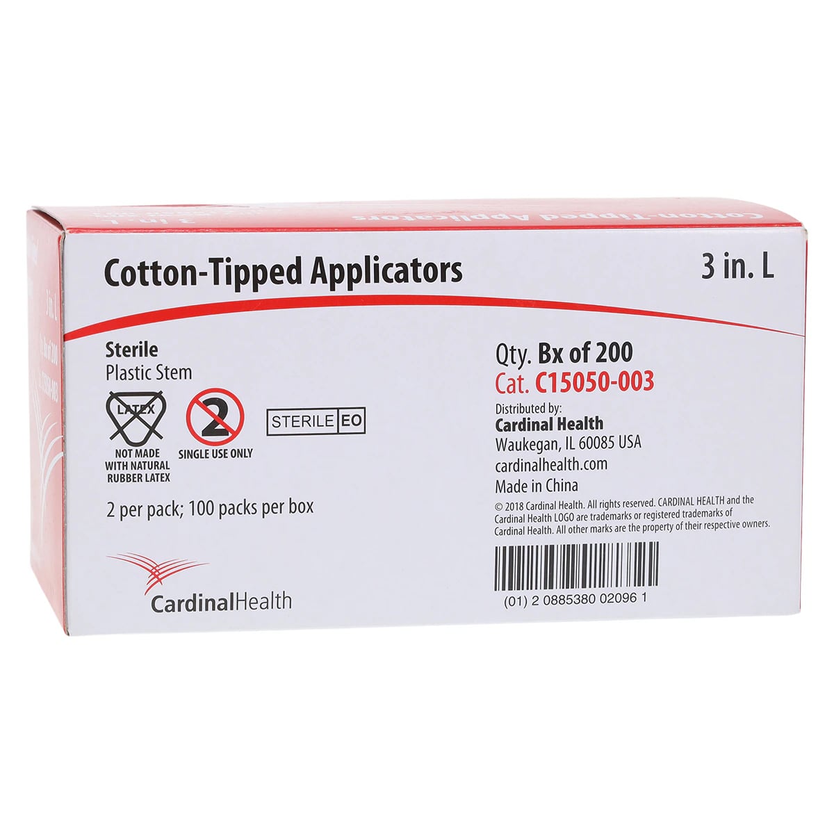 Allegiance Cotton-Tipped Applicator, Sterile, 3 in Plastic Shaft, 100/Box