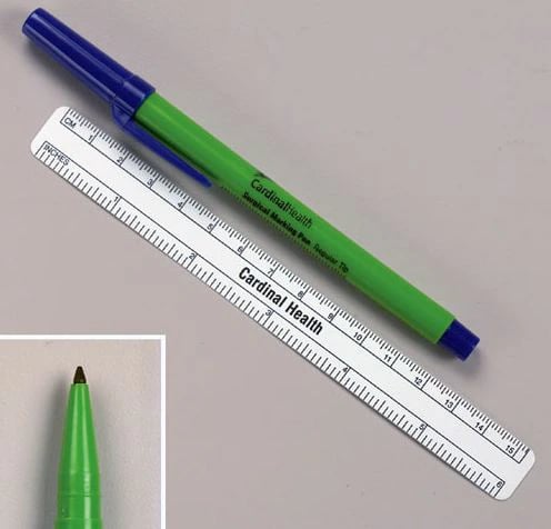 Cardinal Skin Marker, Regular Tip, 6", Blue, Sterile