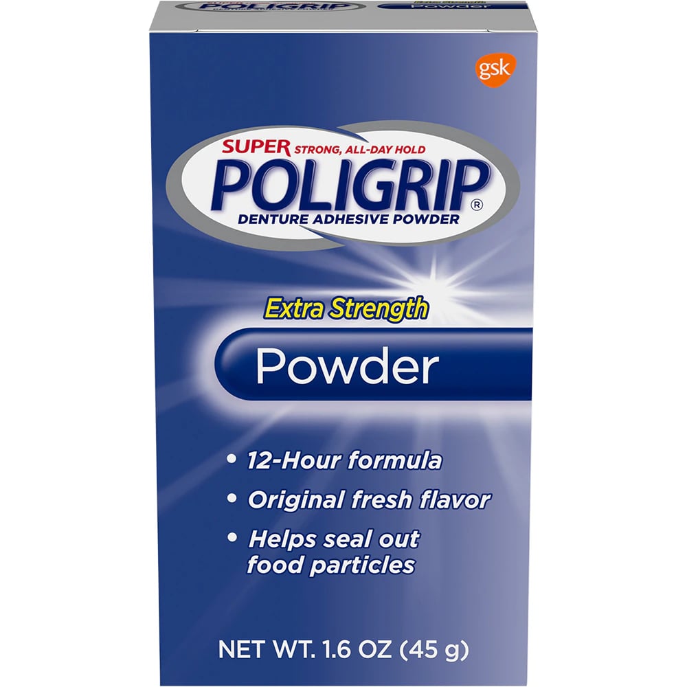 Super Poligrip Extra Strength Denture Adhesive Powder, 1.6 oz, Pack of 6