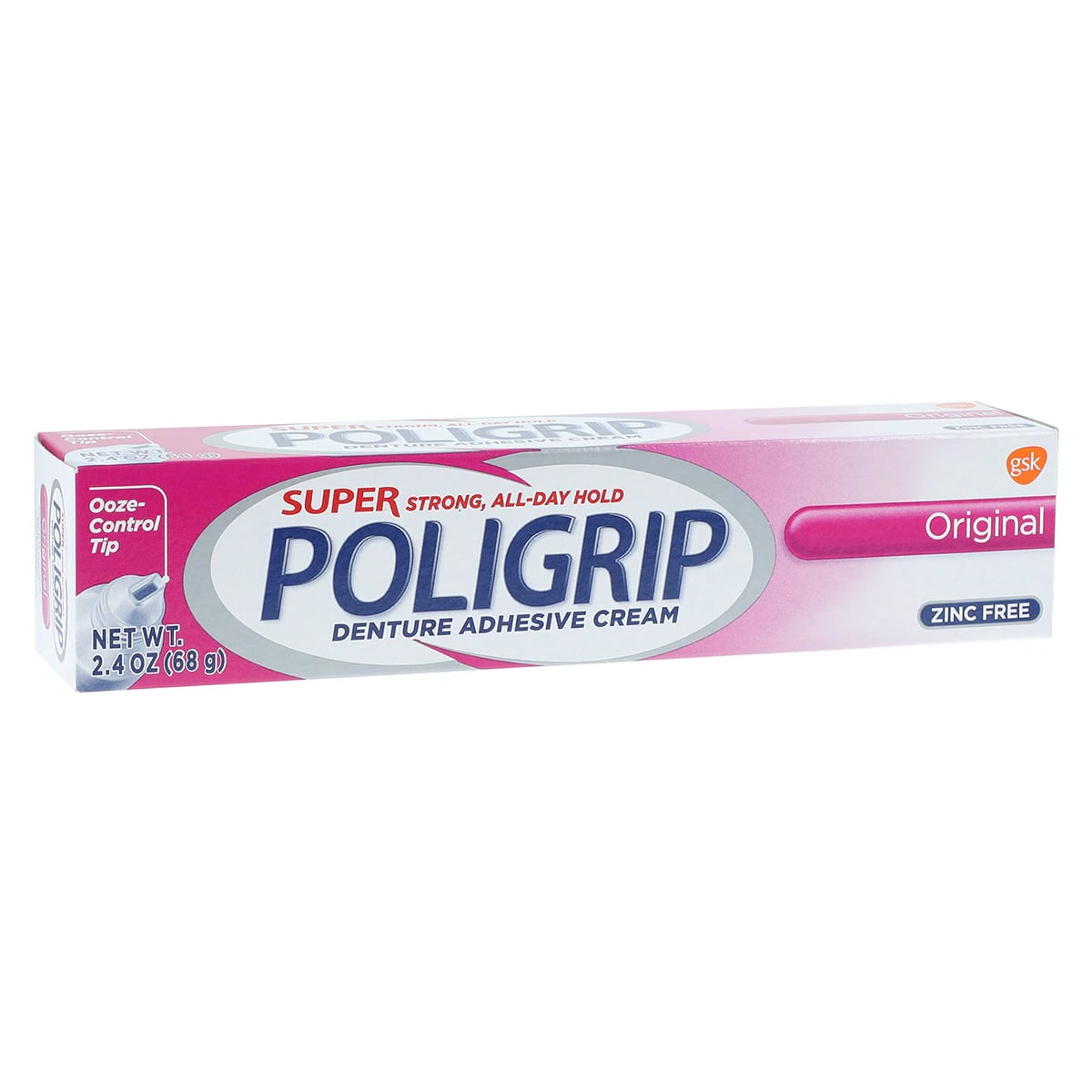 Super Poligrip Denture Adhesive Cream, Zinc Free Original, 2.4 oz Tube