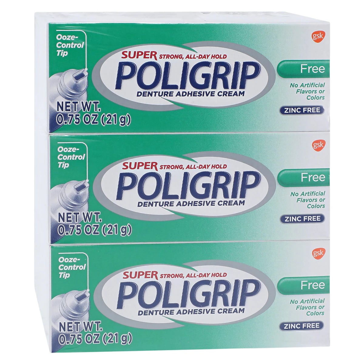 Super Poligrip Free Denture Adhesive Cream, Zinc Free, 0.75 oz Tube, 12/Box