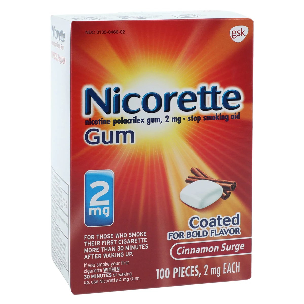 Nicorette Nicotine Polacrilex Gum, Cinnamon, 2 mg, 100 Pieces/Pack