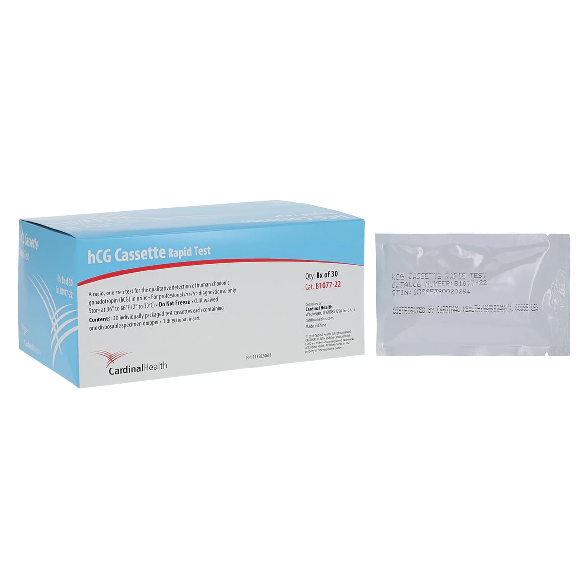 S/P hCG Urine Cassette Test, CLIA Waived, 25 mIU/mL Sensitivity, 30 Tests/Box