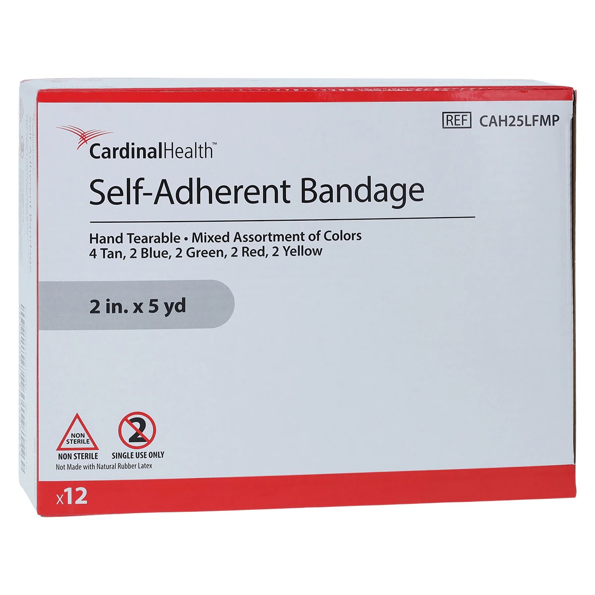 Cardinal Health Self-Adherent Bandage, Latex-Free, Non-Sterile, 2" x 5 yd, Assorted Colors, 12/Box
