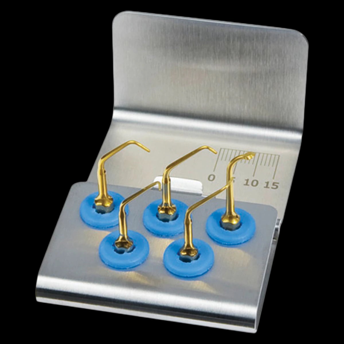 Mectron Retrosurgical Kit, Piezosurgery Inserts, Titanium Nitride Coated, Stainless Steel Tray, EN1/EN3/EN5R/EN5L/OP7, 01520005